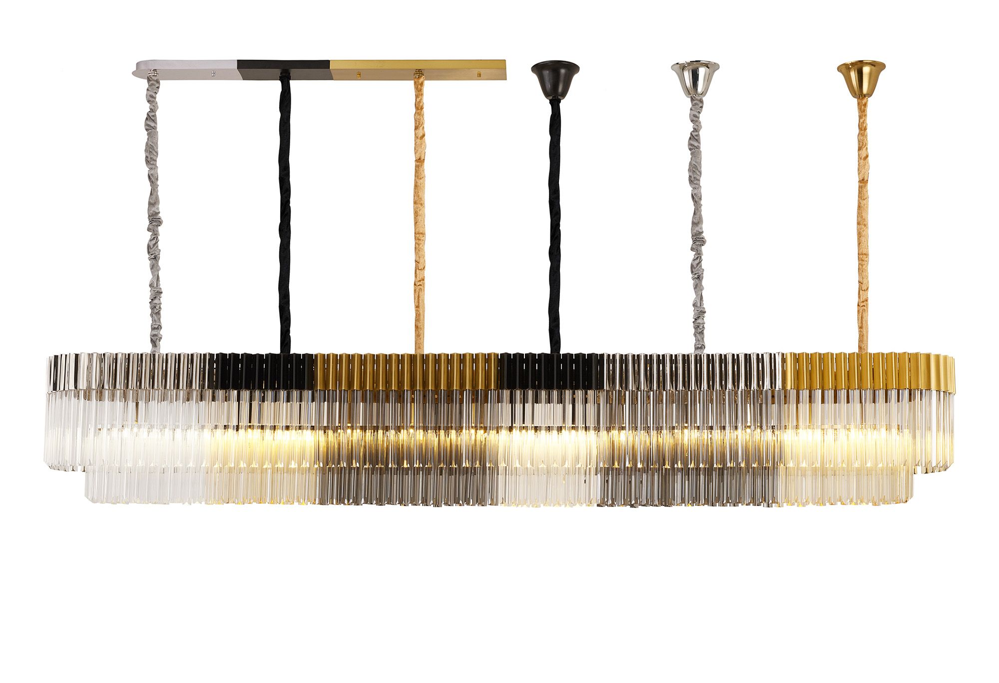 SPECIAL ITEM*** Brewer Modular 257 x 40cm Linear Pendant With Mixed Ceiling Plates, 14 Light E14, Item Weight: 64kg