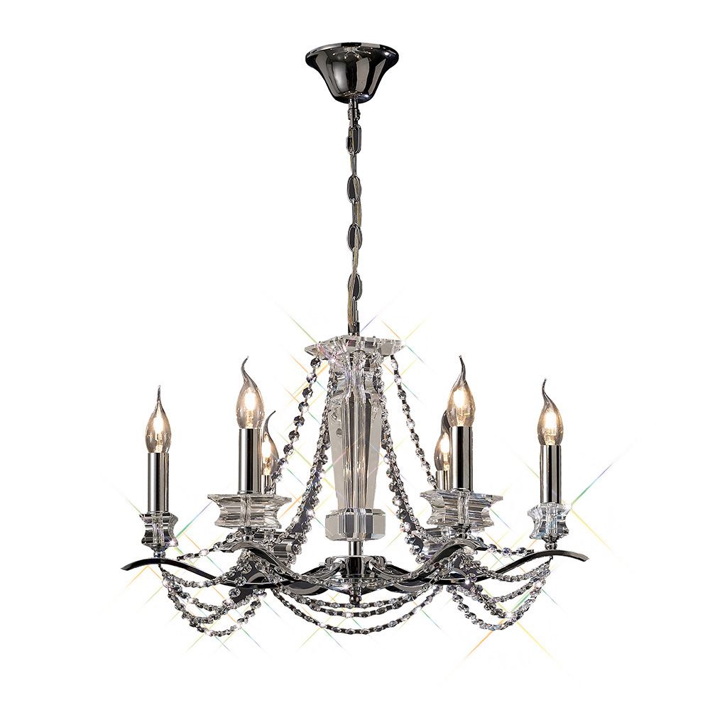 Nydia Pendant 6 Light E14 Polished Chrome/Crystal