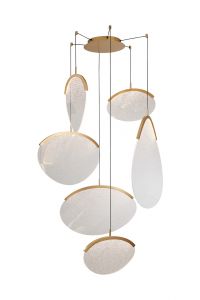 Oasis 70cm 6 Light Pendant, 80W LED, 3000K, 8825lm, Triac Dimmable, Gold, 3yrs Warranty