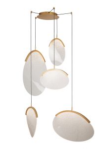 Oasis 90cm 5 Light Pendant, 65W LED, 3000K, 8180lm, Triac Dimmable, Gold, 3yrs Warranty