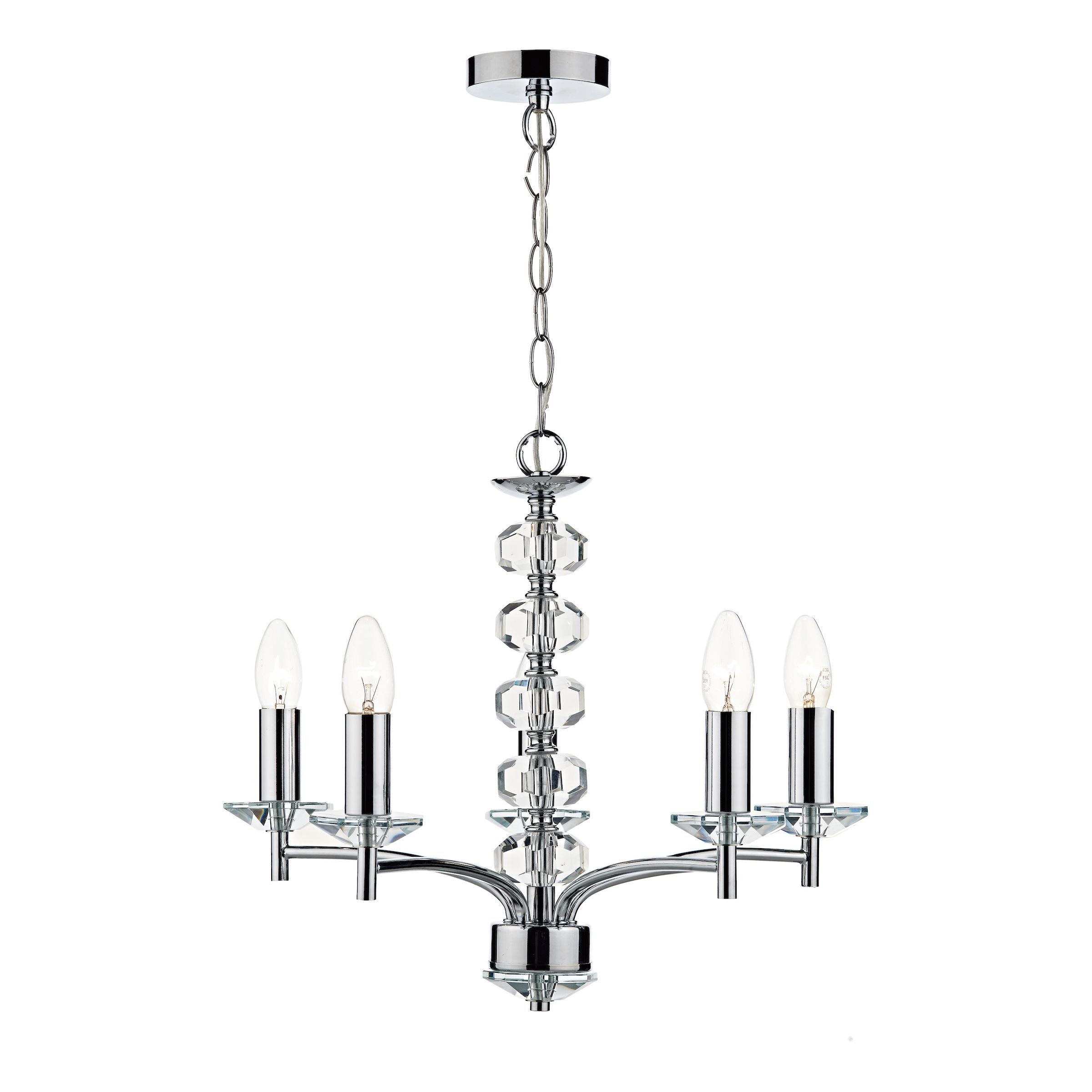 Alfareros 5 Light E14 Polished Chrome Adjustable Pendant With Stacked Facted Faifo Glass Beads Centre Stem
