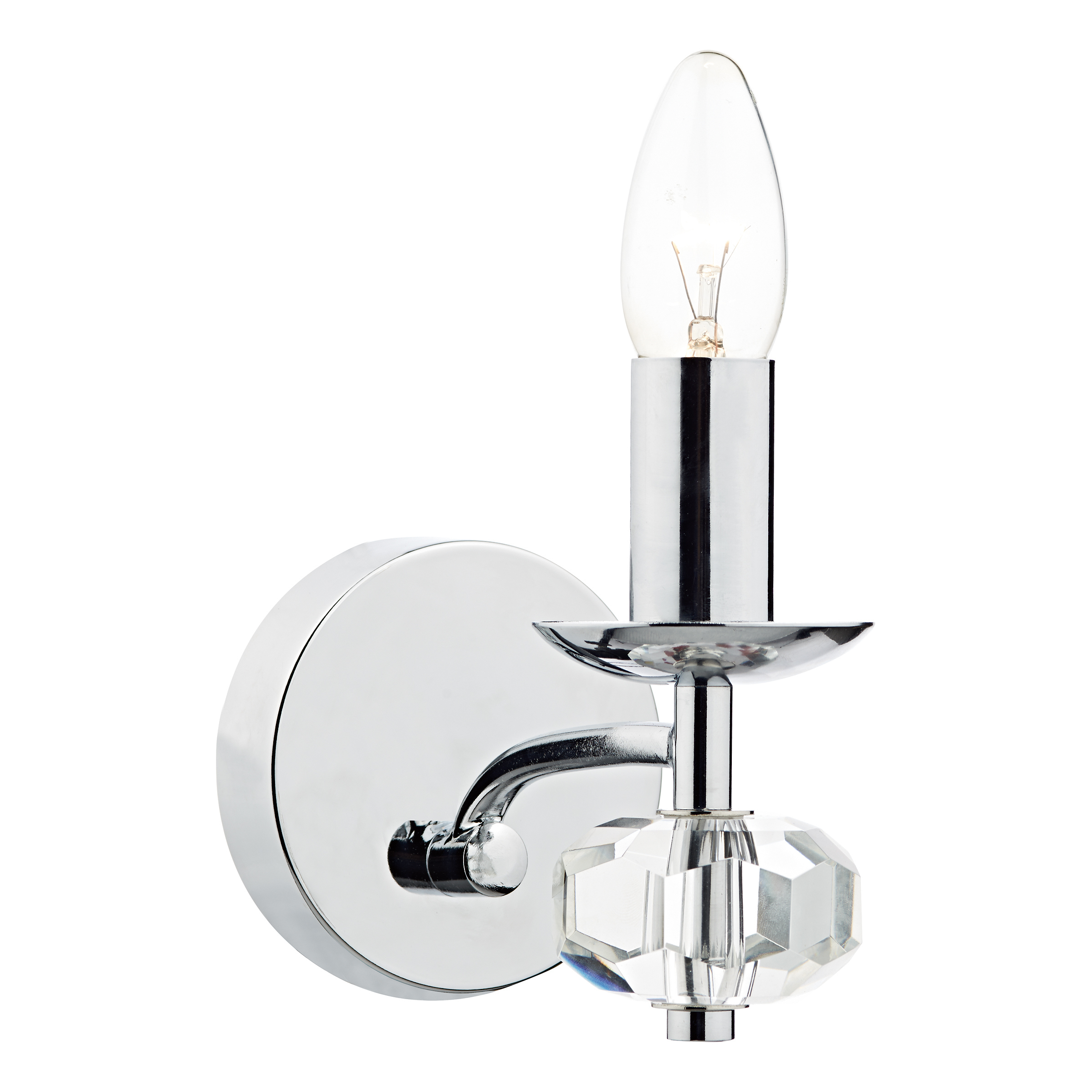 Alfareros 1 Light E14 Polished Chrome Wall Light With Pull Switch With Facted Faifo Glass Bead