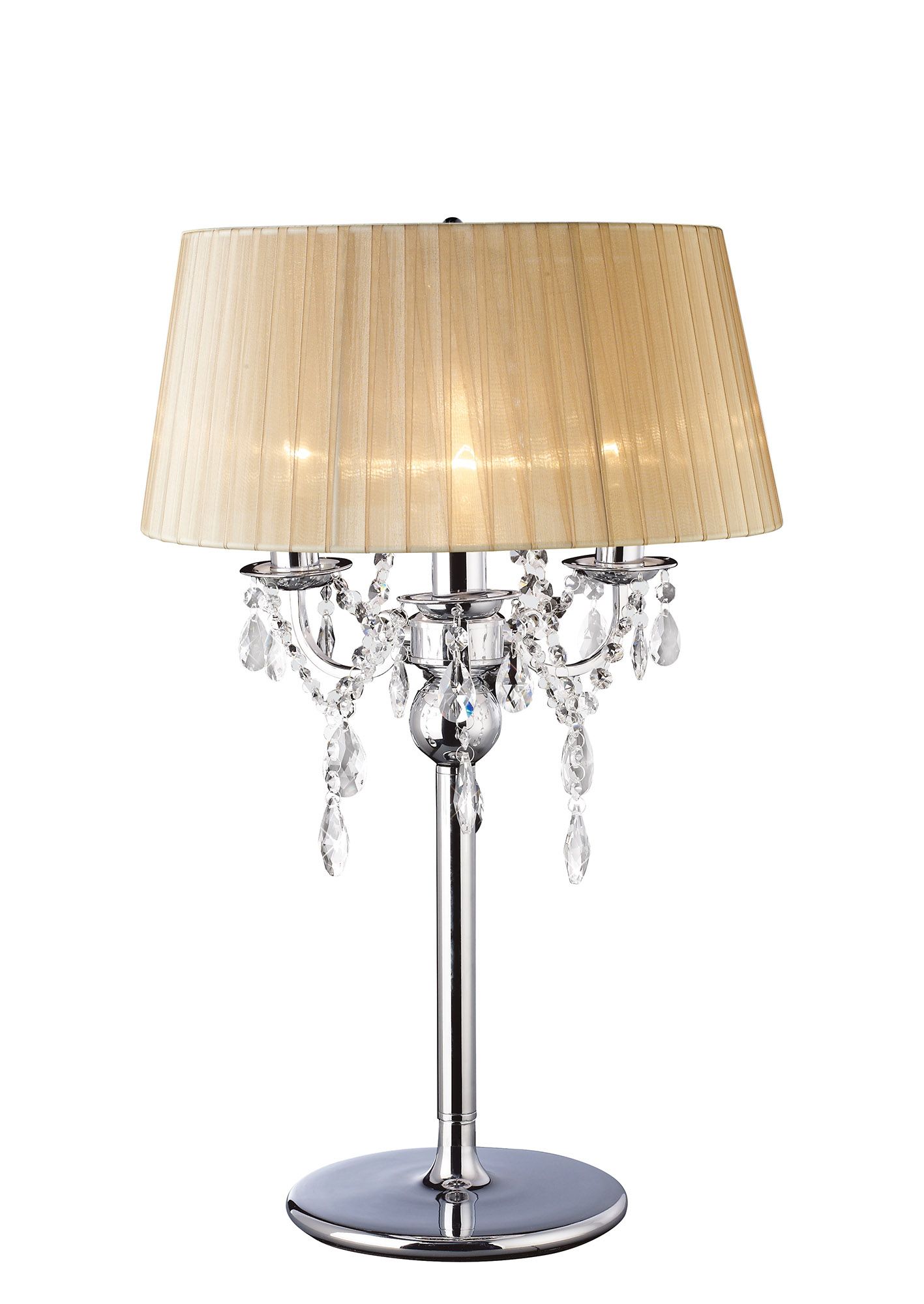 Olivia Crystal Table Lamp With Soft Bronze Shade 3 Light E14 Polished Chrome