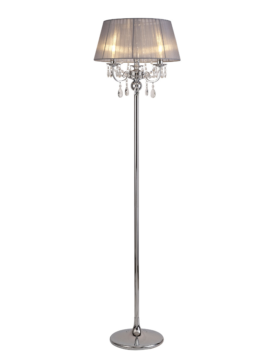 Olivia Floor Lamp With Grey Shade 3 Light E14 Polished Chrome/Crystal, NOT LED/CFL Compatible
