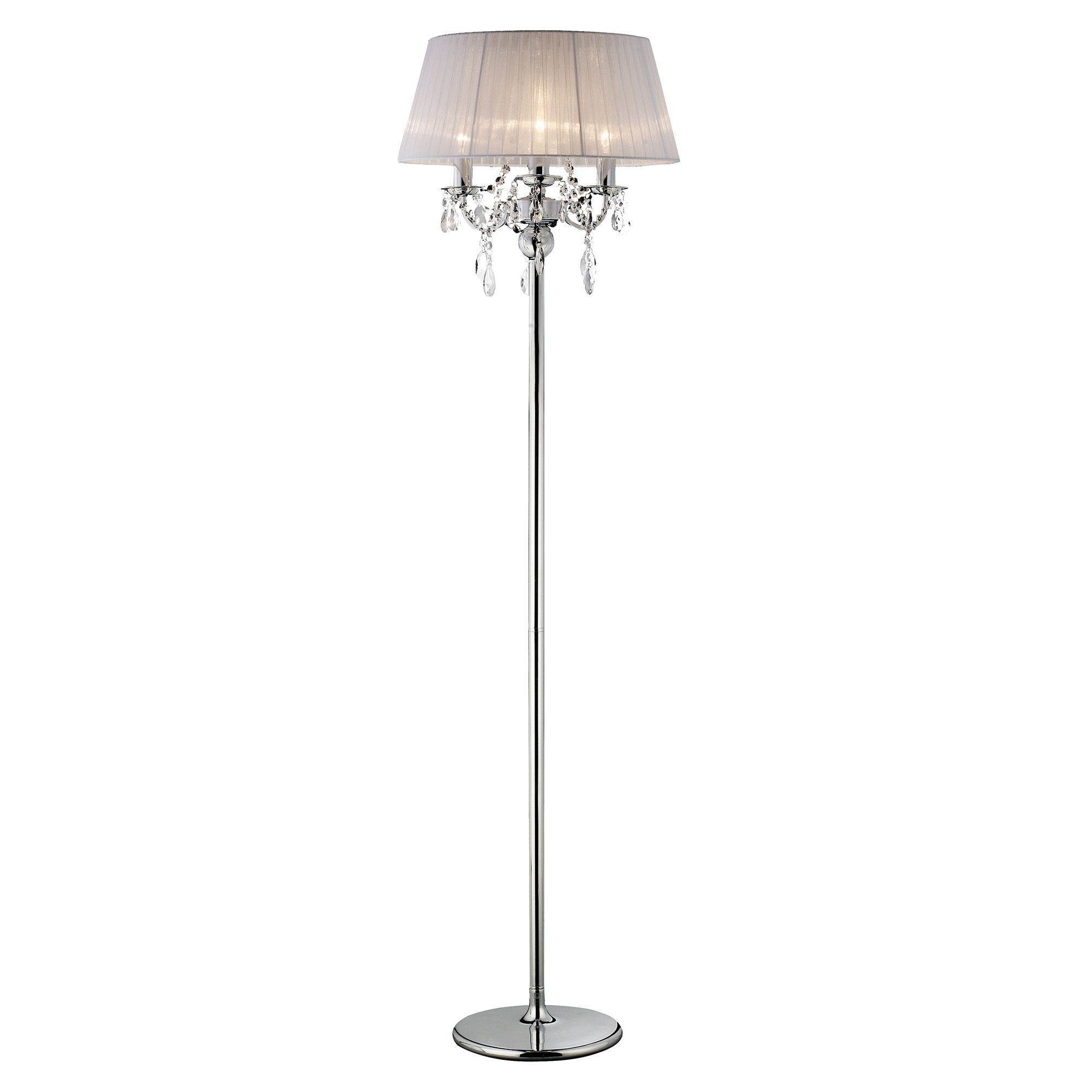 Olivia Floor Lamp With White Shade 3 Light E14 Polished Chrome/Crystal, NOT LED/CFL Compatible