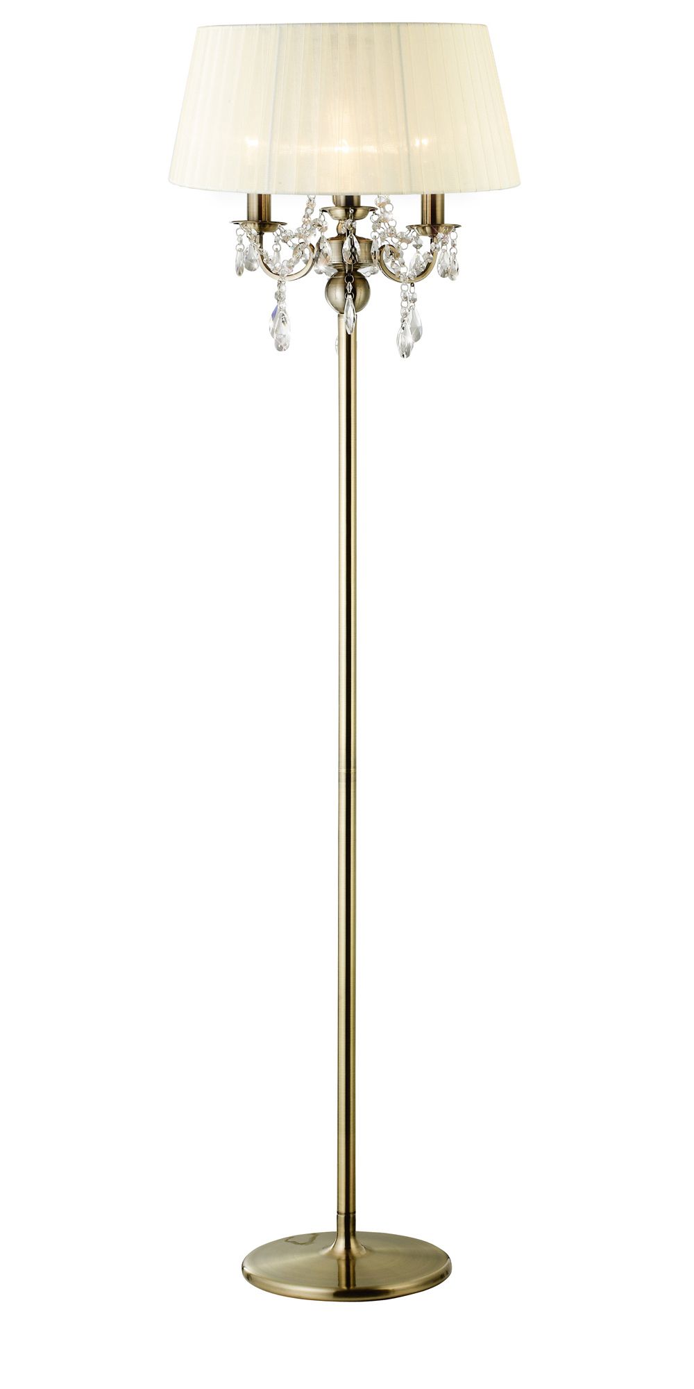 Olivia Floor Lamp With Cream Shade 3 Light E14 Antique Brass/Crystal