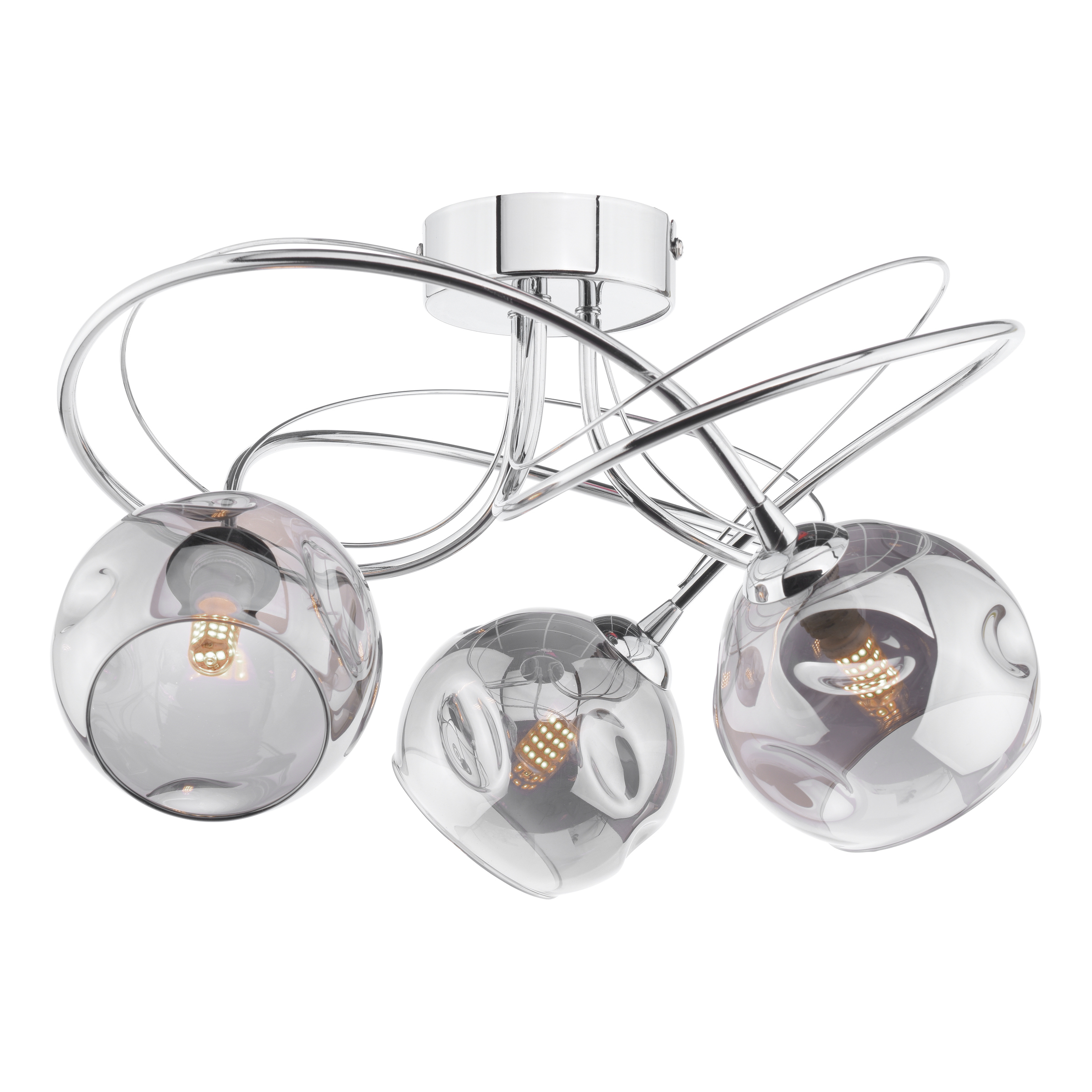Zapateros 3 Light G9 Polished Chrome Semi Flush Ceiling Fitting C/W Smoked Dimpled Glass Shades