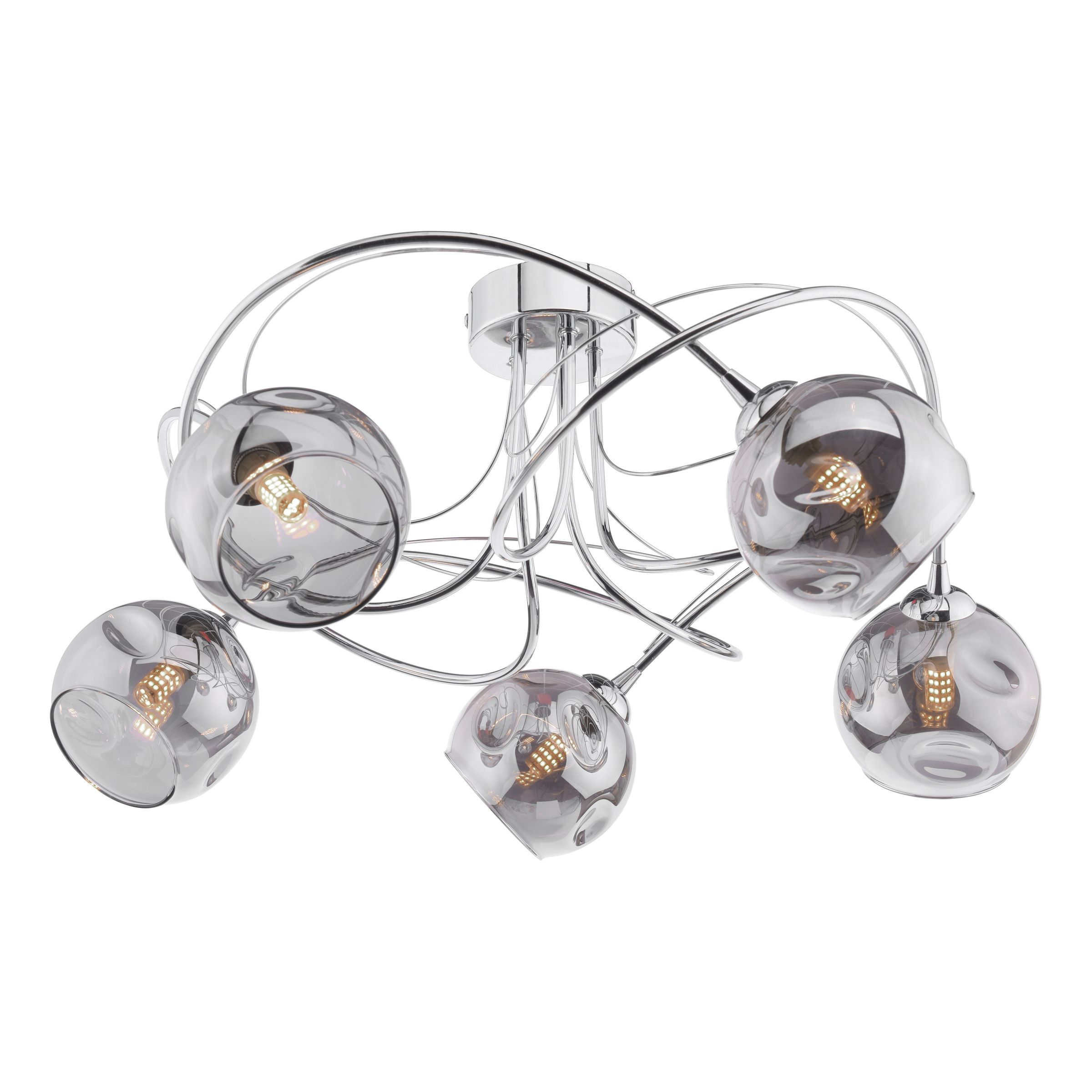 Zapateros 5 Light G9 Polished Chrome Semi Flush Ceiling Fitting C/W Smoked Organic Glass Shades