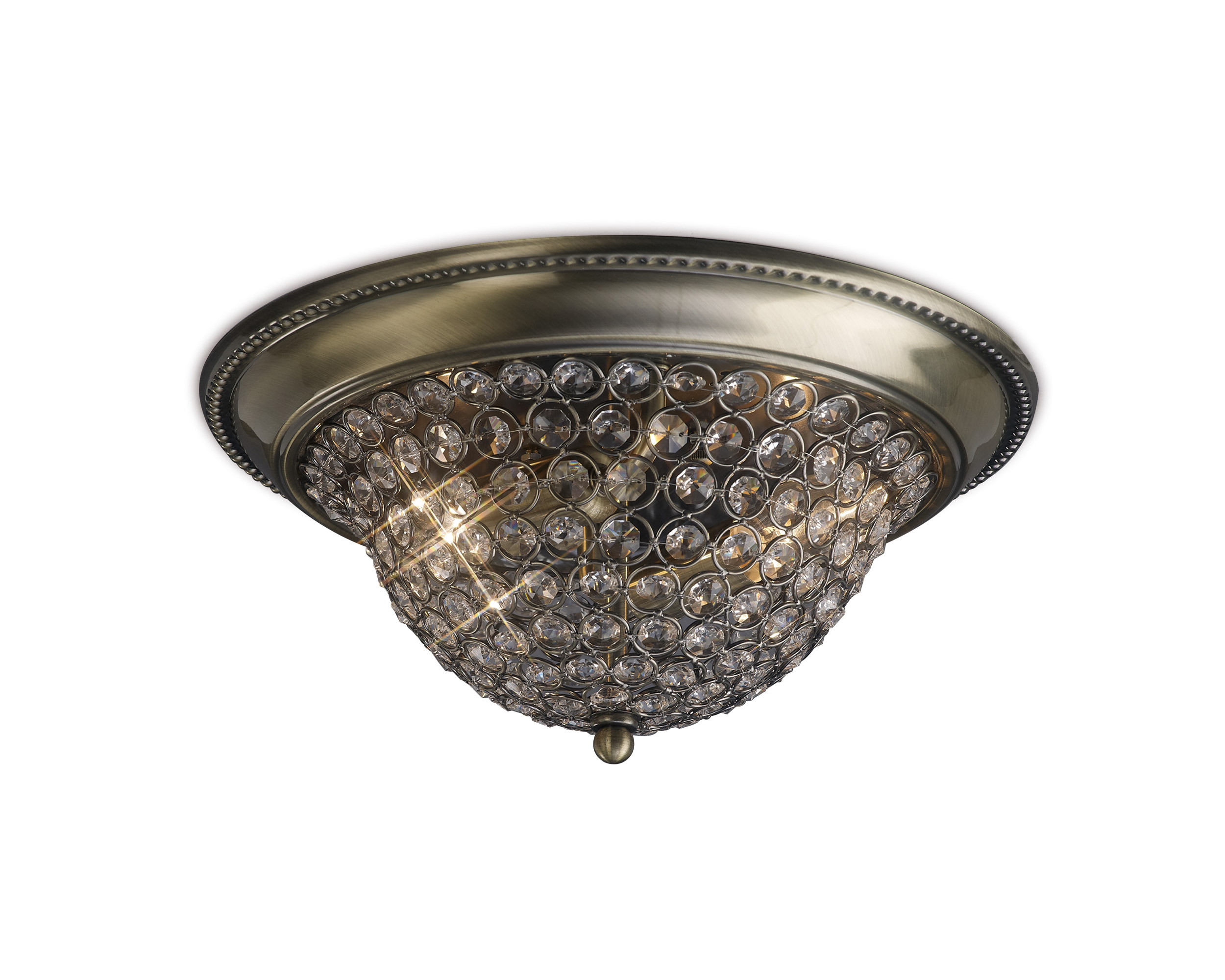 Paloma 33cm Flush Ceiling Medium 2 Light E14 Antique Brass/Crystal