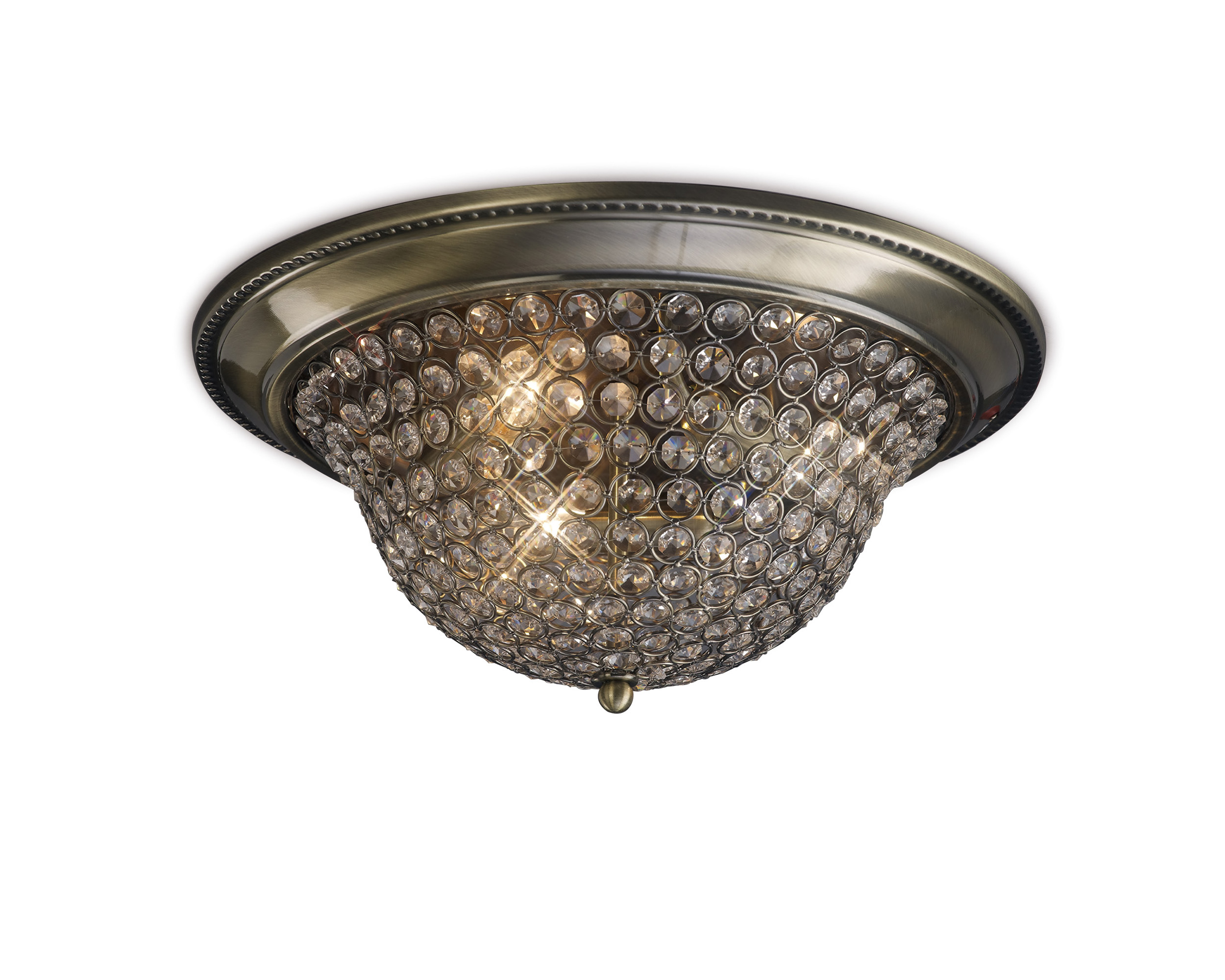Paloma 39cm Flush Ceiling Large 3 Light E14 Antique Brass/Crystal