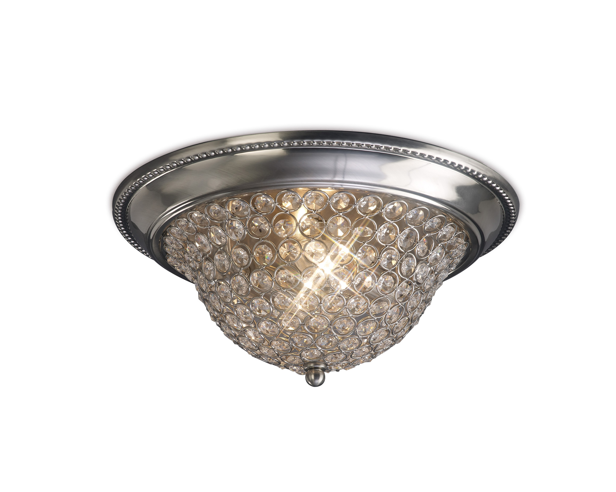 Paloma 33cm Flush Ceiling Medium 2 Light E14 Satin Nickel/Crystal