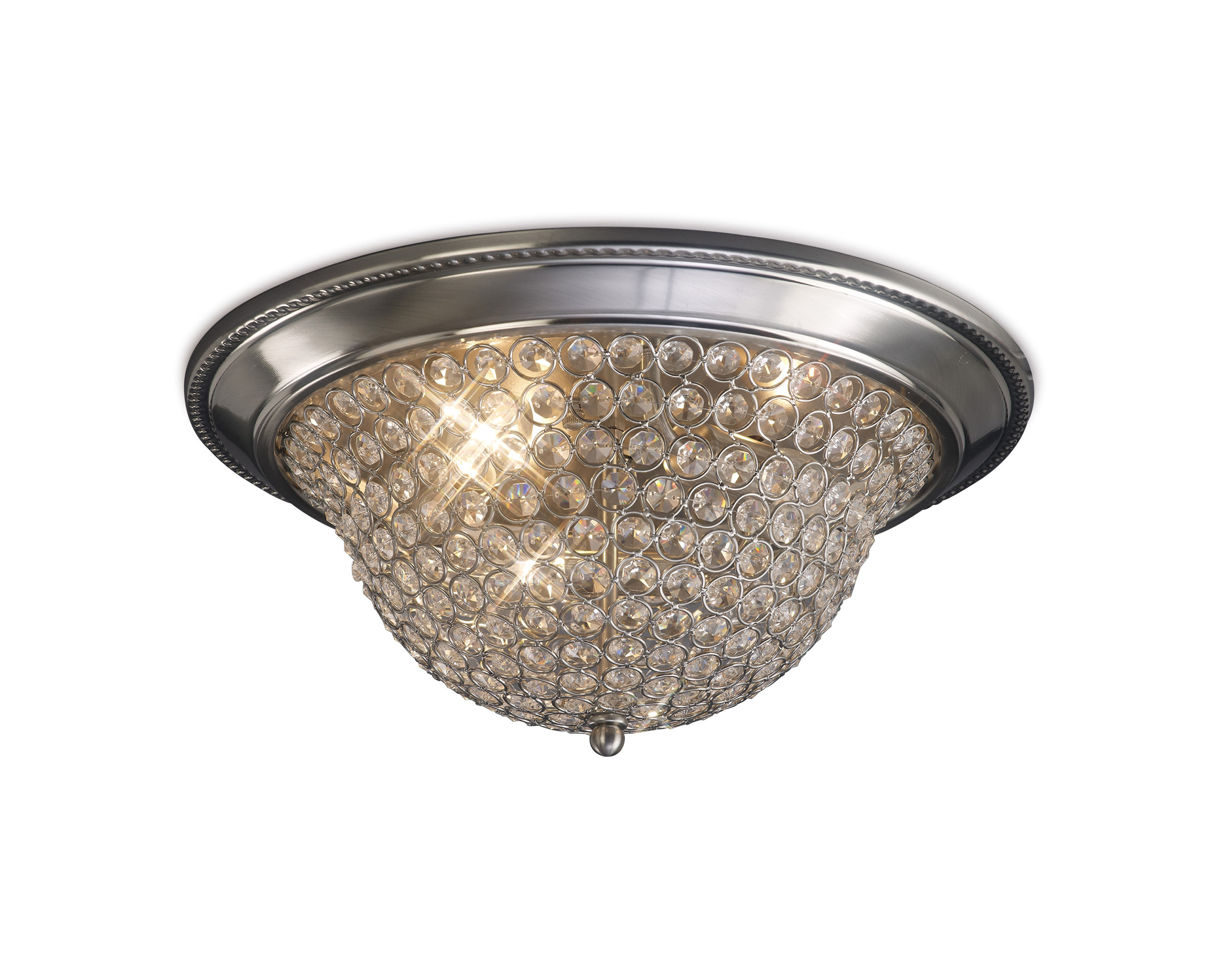 Paloma 39cm Flush Ceiling Large 3 Light E14 Satin Nickel/Crystal