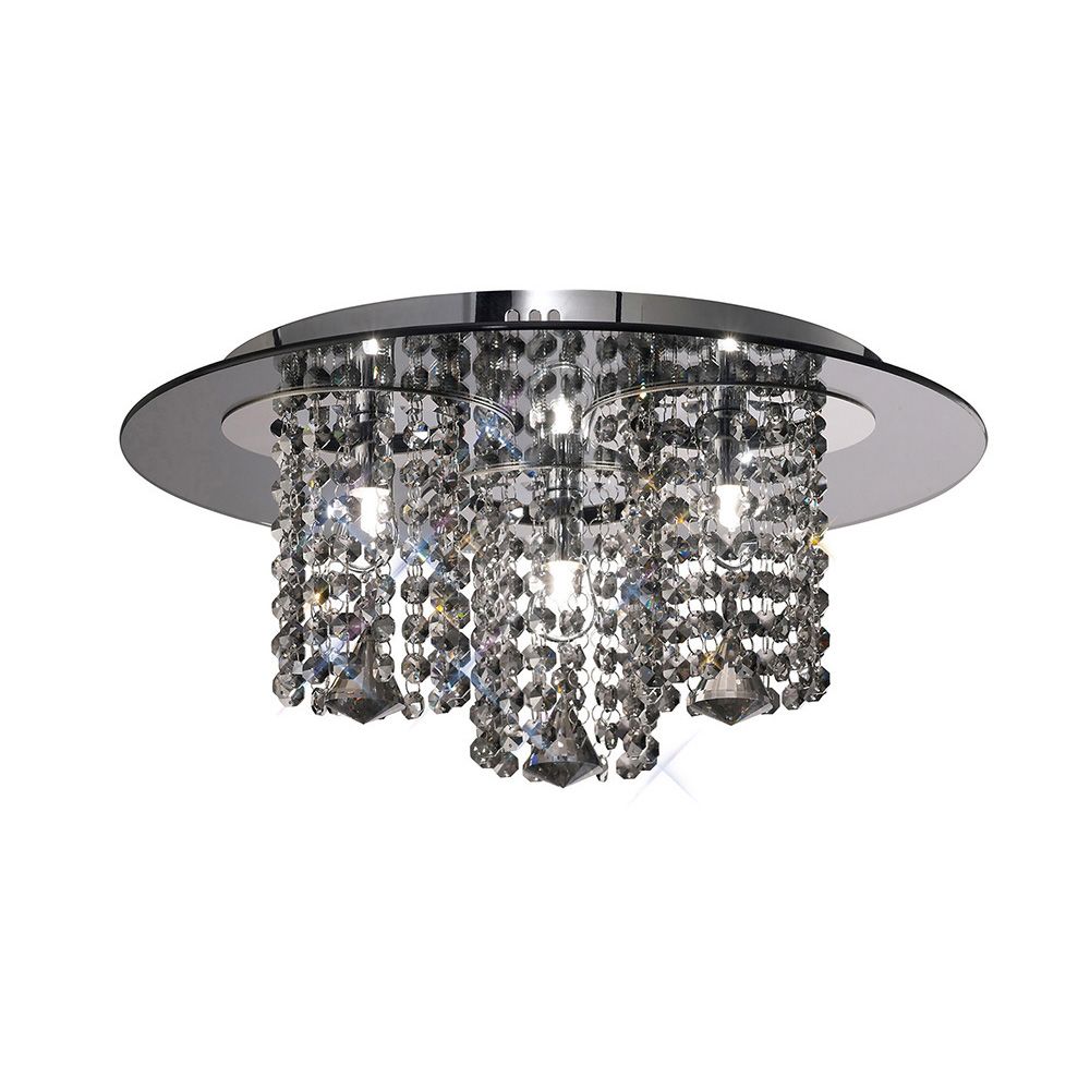 Pegasus 45cm Flush Ceiling 3 Light G9 Polished Chrome/Smoked Mirror/Smoked Crystal