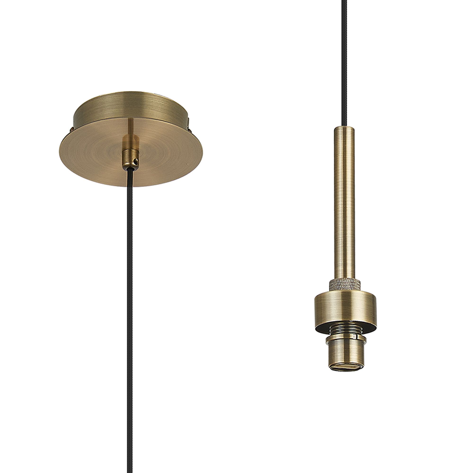 Penton Antique Brass 1 Light G9 Universal 2m Drop Single Pendant With Flat Plate (FRAME ONLY), For A Vast Range Of Glass Shade