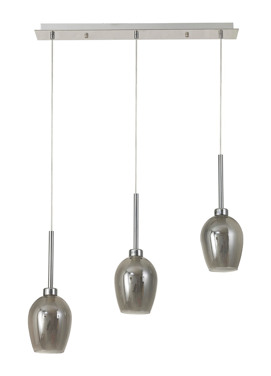Penton Linear Pendant 2m, 3 x G9, Polished Chrome/Smoke/Frosted Type D Shade
