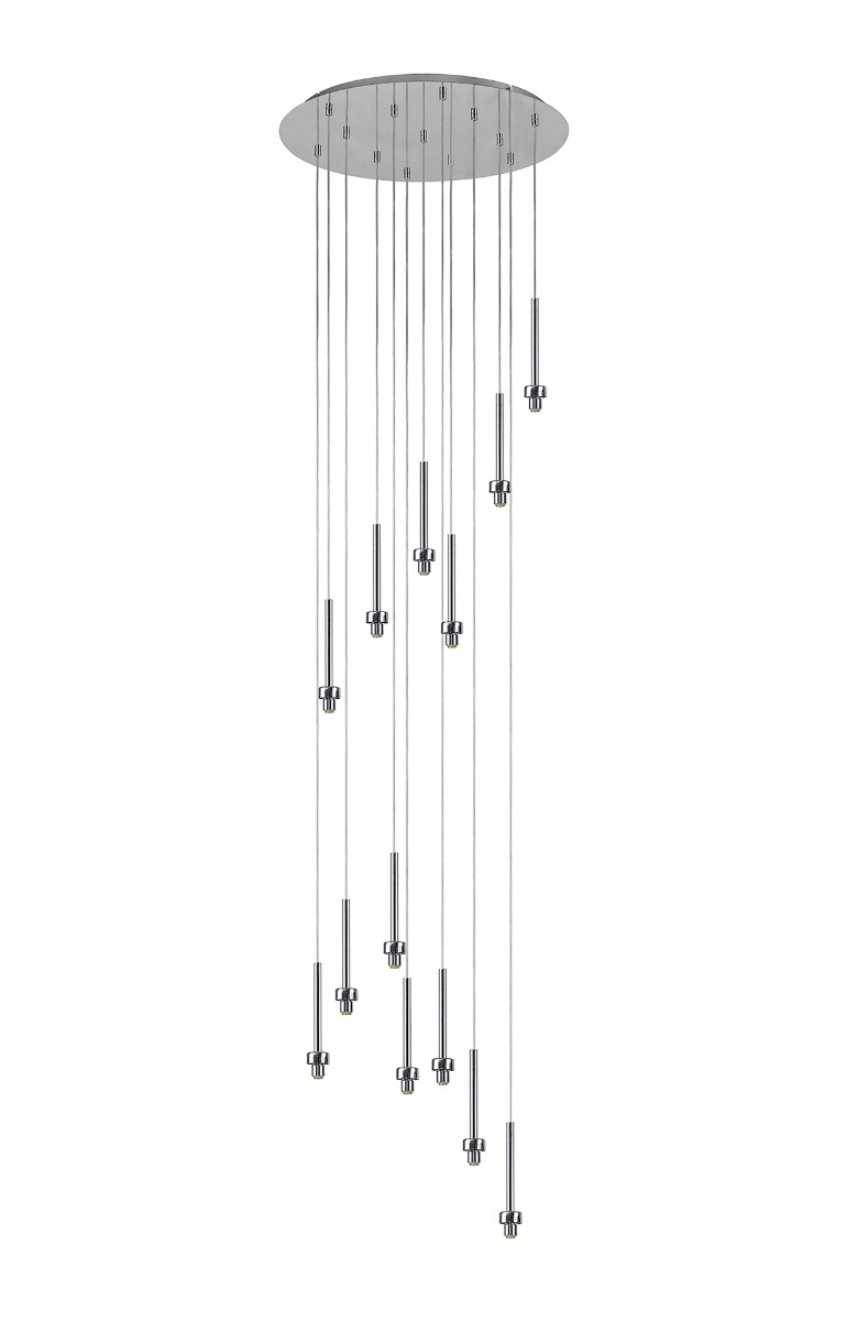 Penton 57cm Round Multiple Pendant 2.5m, 13 x G9, Polished Chrome/Frosted/Clear Type M Shade