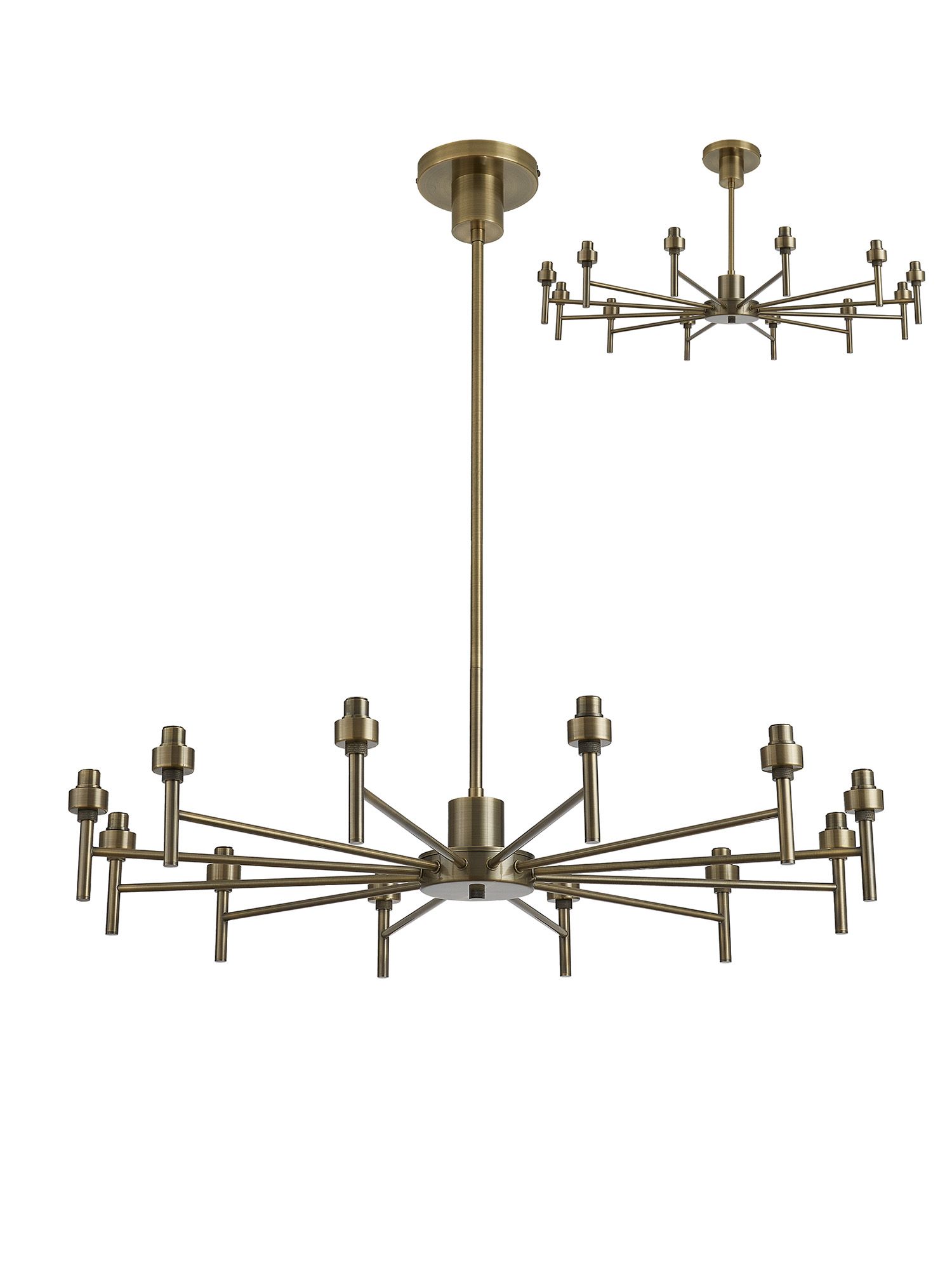 Penton 85cm Antique Brass 12 Light G9 Universal Telescopic/Semi Flush (FRAME ONLY), For A Vast Range Of Glass Shades