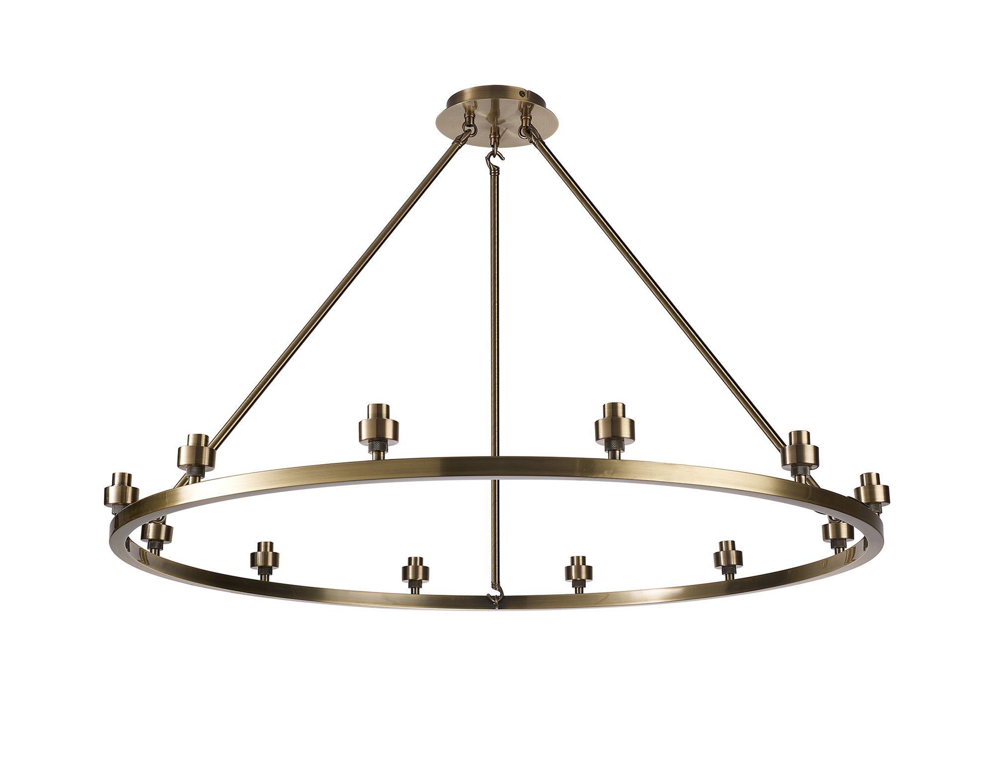 Penton 95cm Antique Brass 12 Light Round G9 Universal Cartwheel Fixed Pendant (FRAME ONLY), For A Vast Range Of Glass Shades