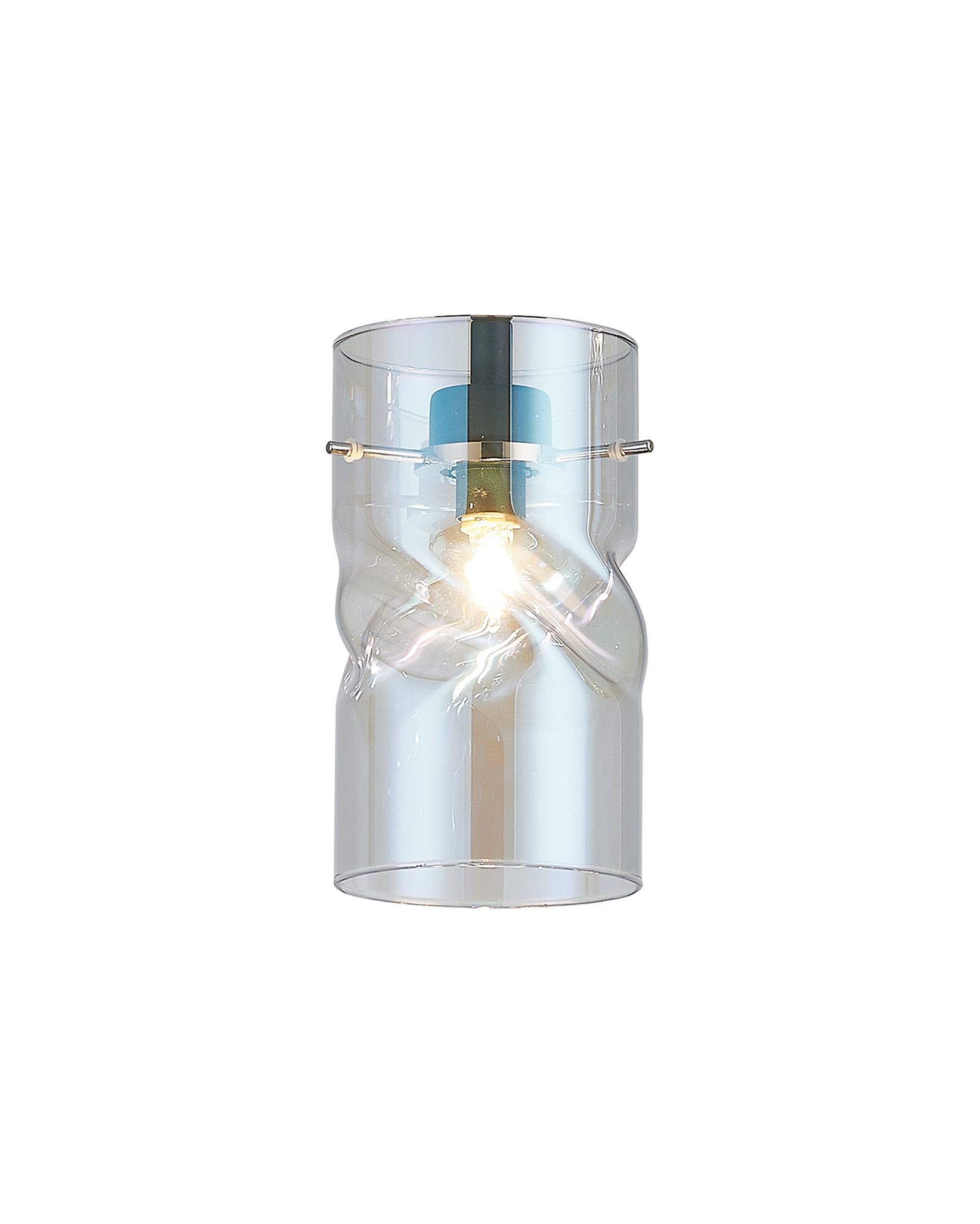 Penton 10x18cm Twisted Cylinder (V) Deep Iridescent Glass Shade c/w Polished Chrome 3 Rod Suspension Plate (NOT SUITABLE FOR ALL FRAMES)