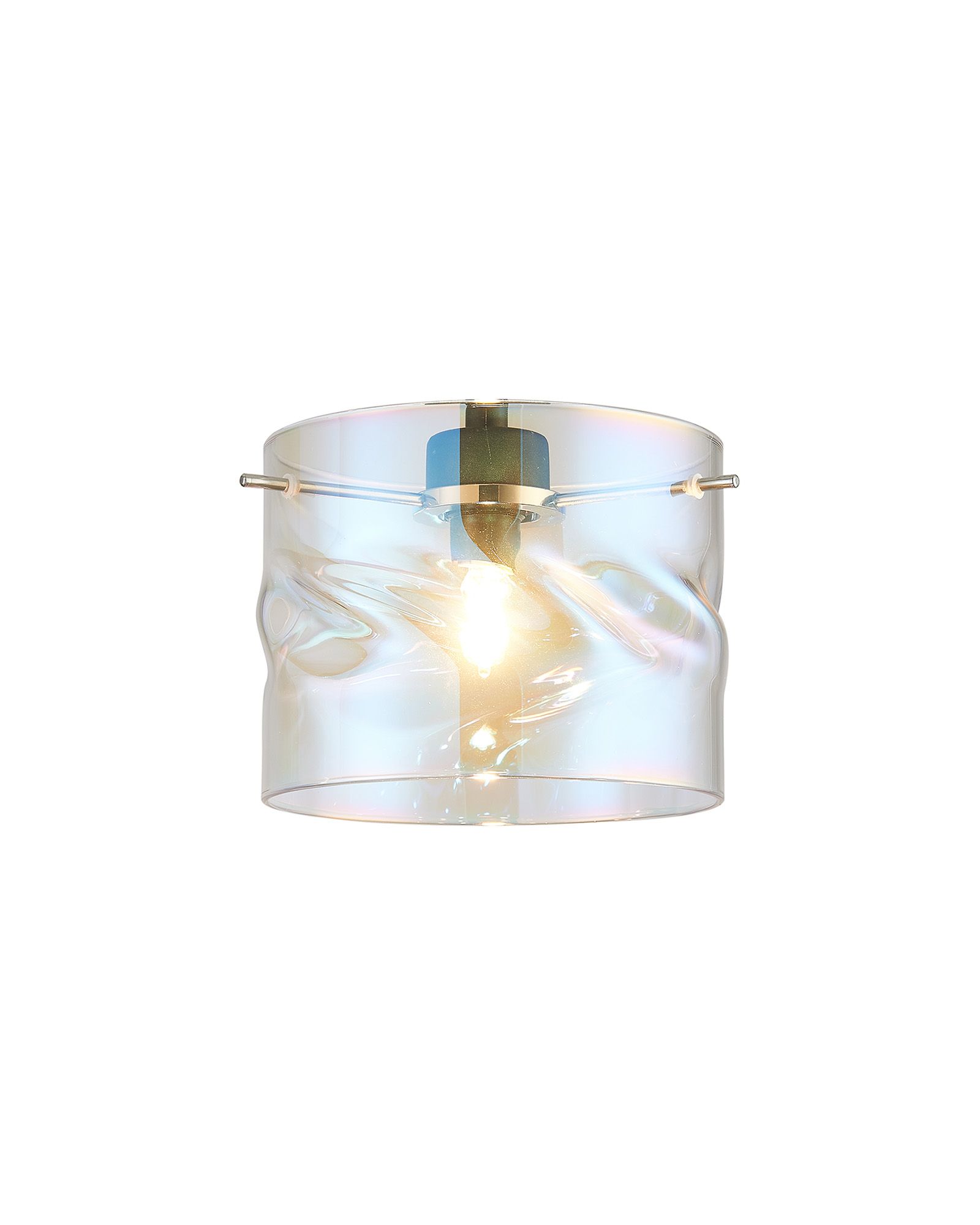 Penton 15x12cm Twisted Cylinder (V) Deep Iridescent Glass Shade c/w Polished Chrome 3 Rod Suspension Plate (NOT SUITABLE FOR ALL FRAMES)