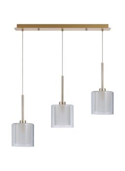 Penton Linear Pendant 2m, 3 x G9, French Gold/Frosted/Clear Type H Shade