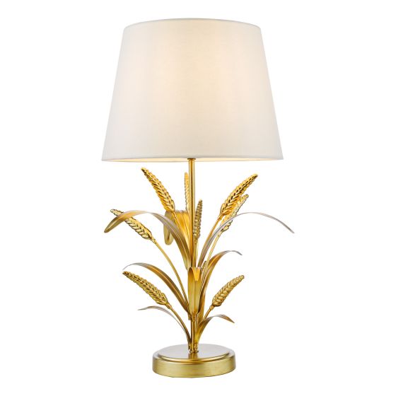 Endor 1 Light E27 Gold Table Lamp With Inline Switch C/W 28cm Natural Punk Tapered Armario Shade
