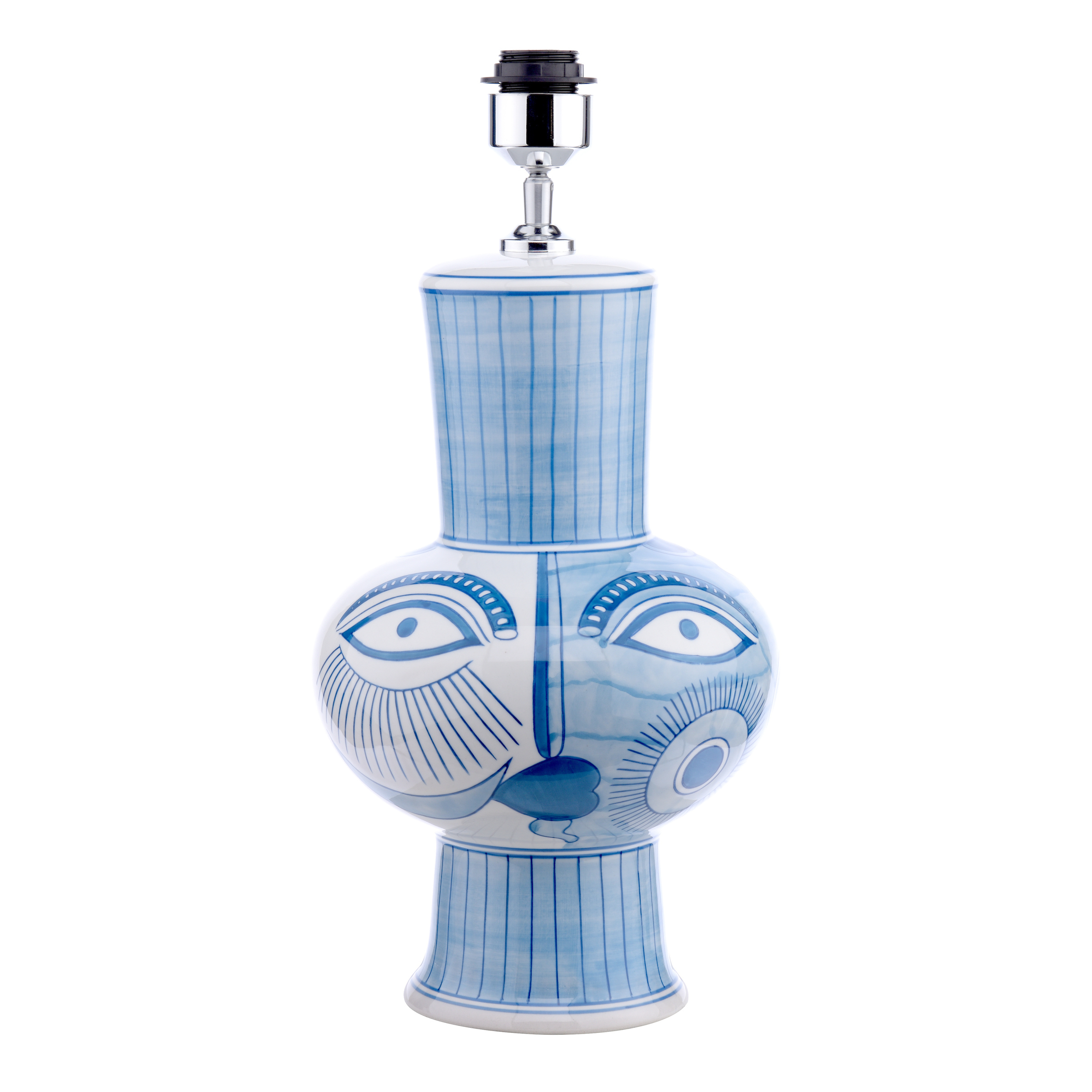 Pelota 1 Light E27 Large Ceramic Blue & Pulque Fun Face Table Lamp With Inline Swtch (Base Only)