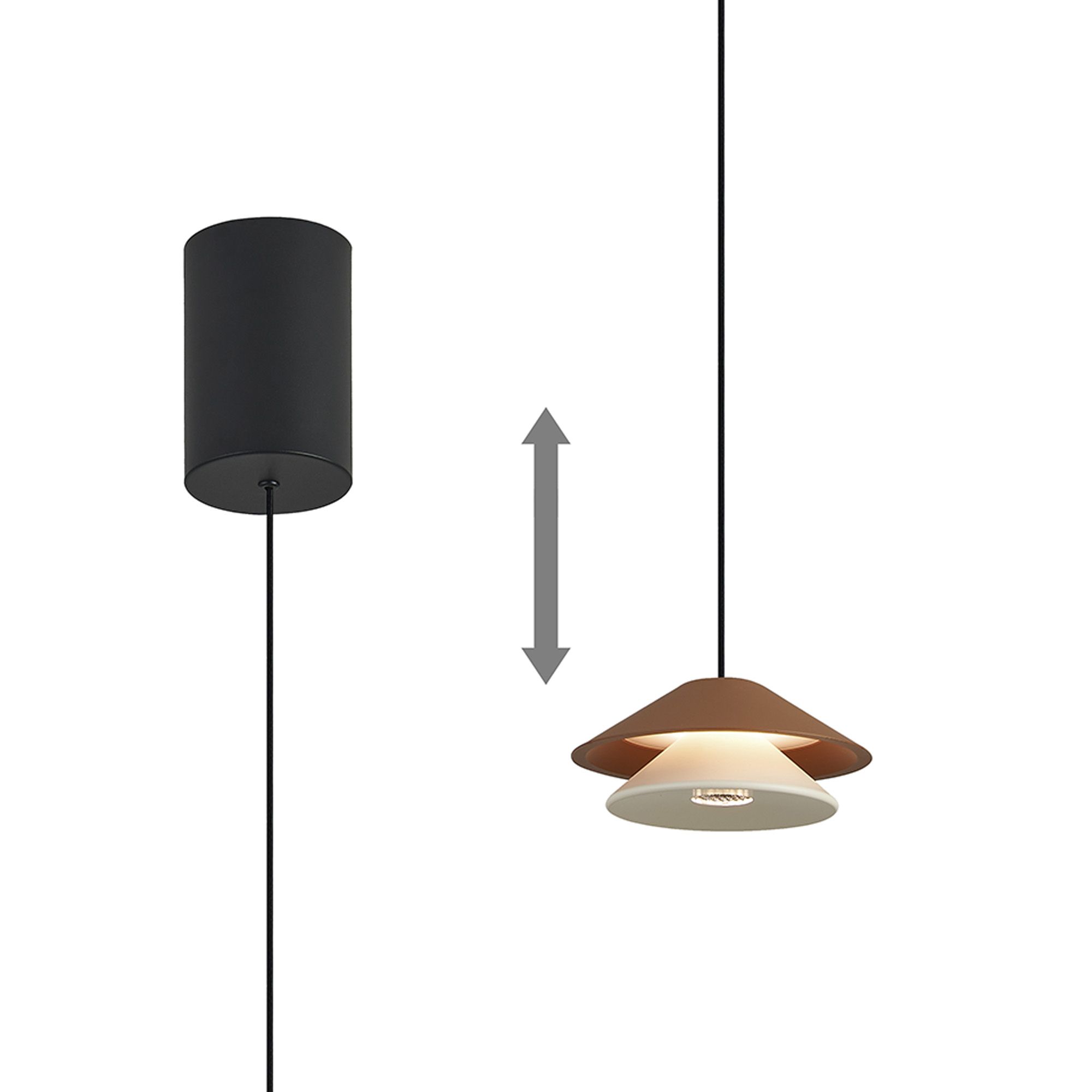 Piccola 13cm Rise & Fall Pendant, 5W LED, 3000K, 550lm, Brown, 3yrs Warranty