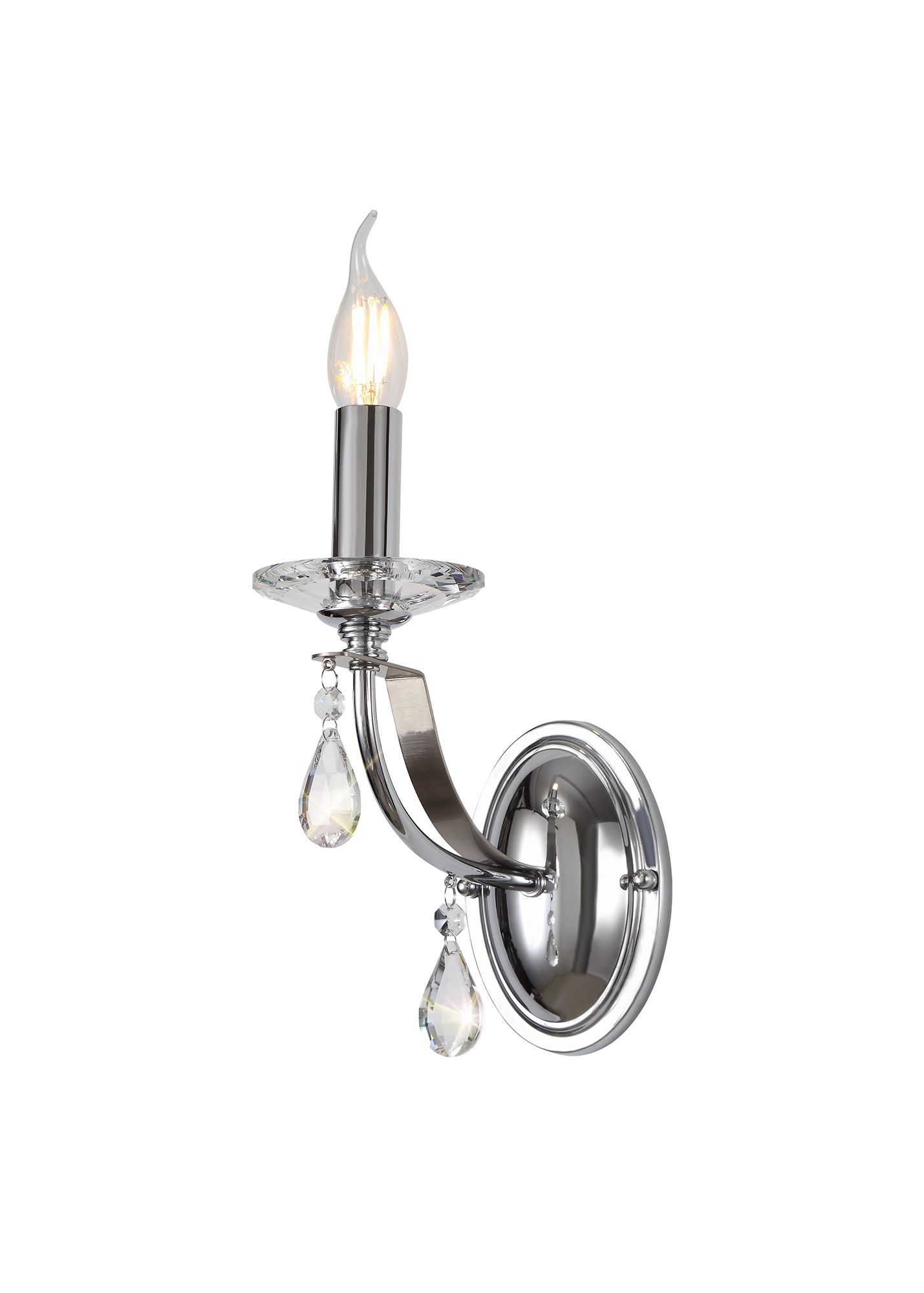 Porto Wall Lamp 1 Light E14, Polished Chrome/Satin Nickel/Clear Crystal