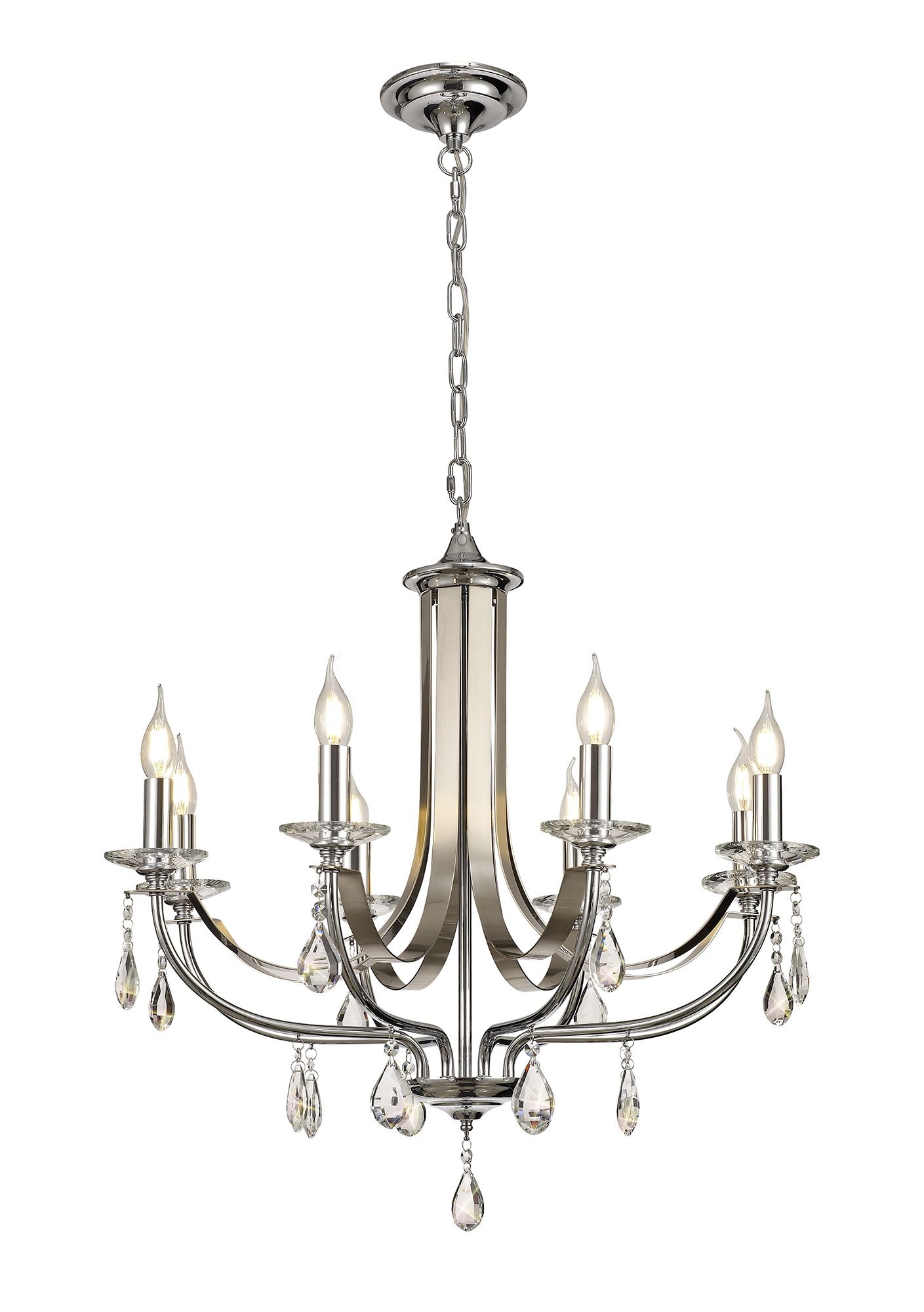 Porto 72cm Pendant 8 Light E14 Polished Chrome/Satin Nickel/Clear Crystal