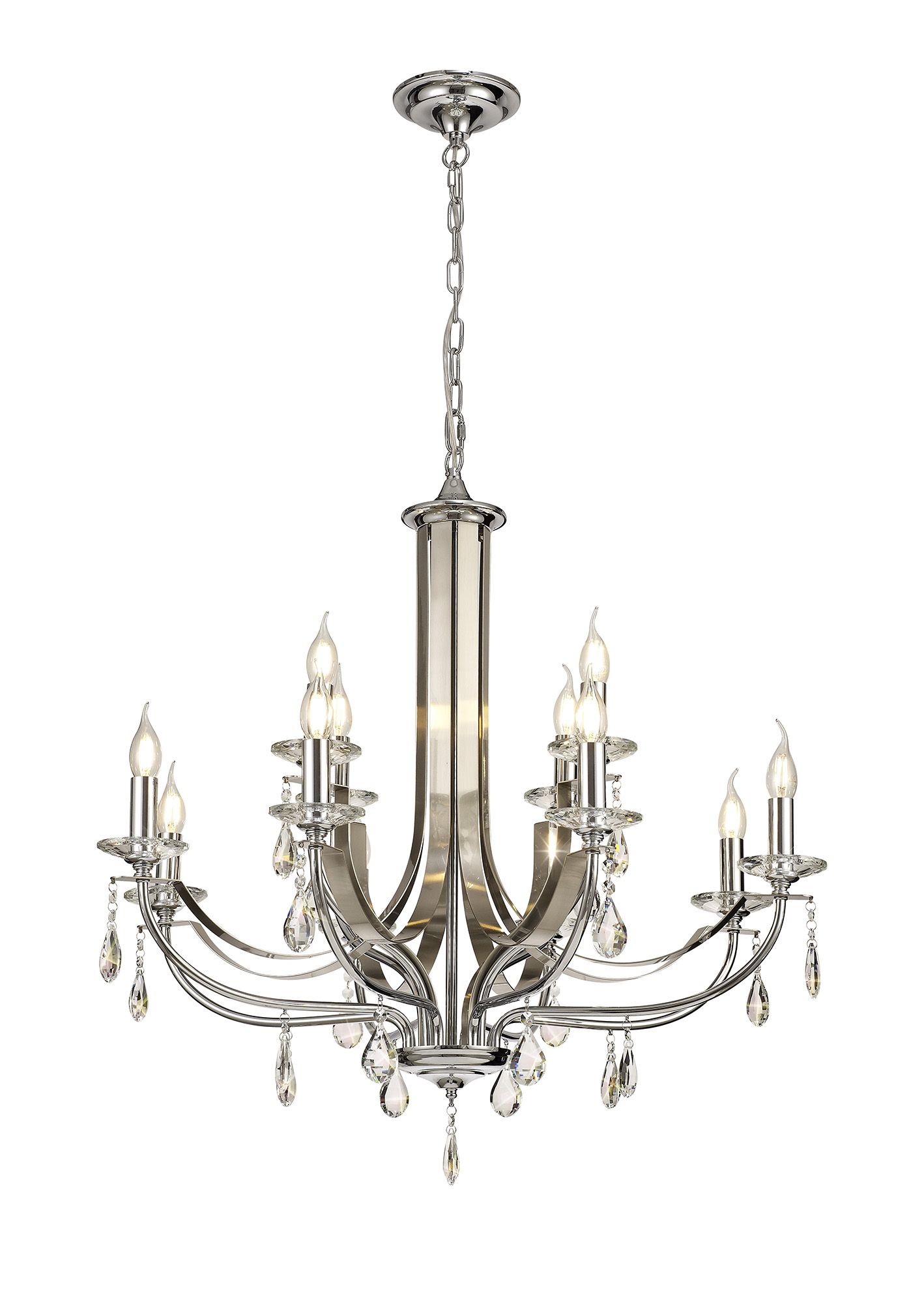 Porto 82cm Pendant 12 Light E14 Polished Chrome/Satin Nickel/Clear Crystal