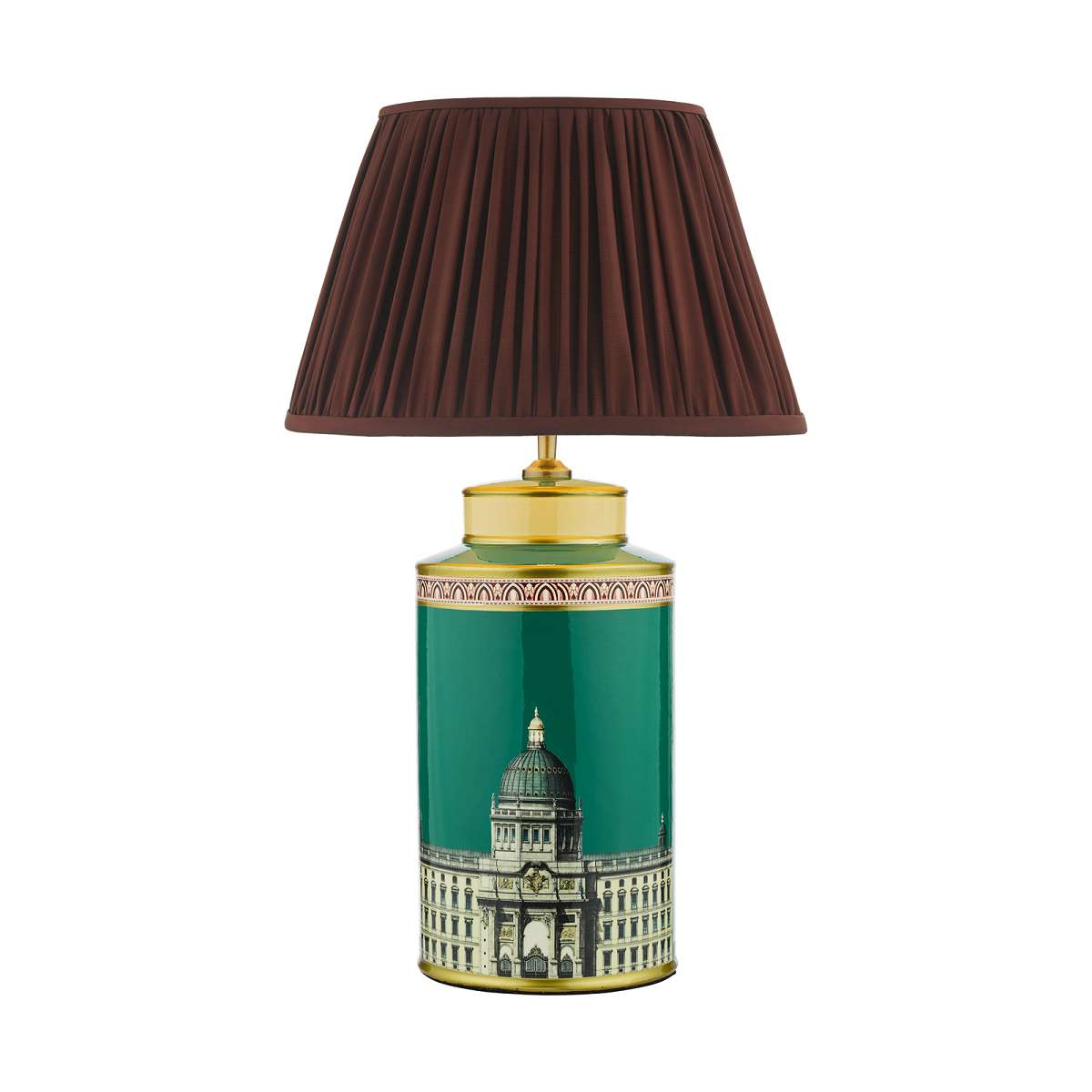 Choya 1 Light E27 Green/Gold Table Lamp With In-Line Switch C/W Chirimoya Burgundy Faux Silk Pleated 40cm Shade