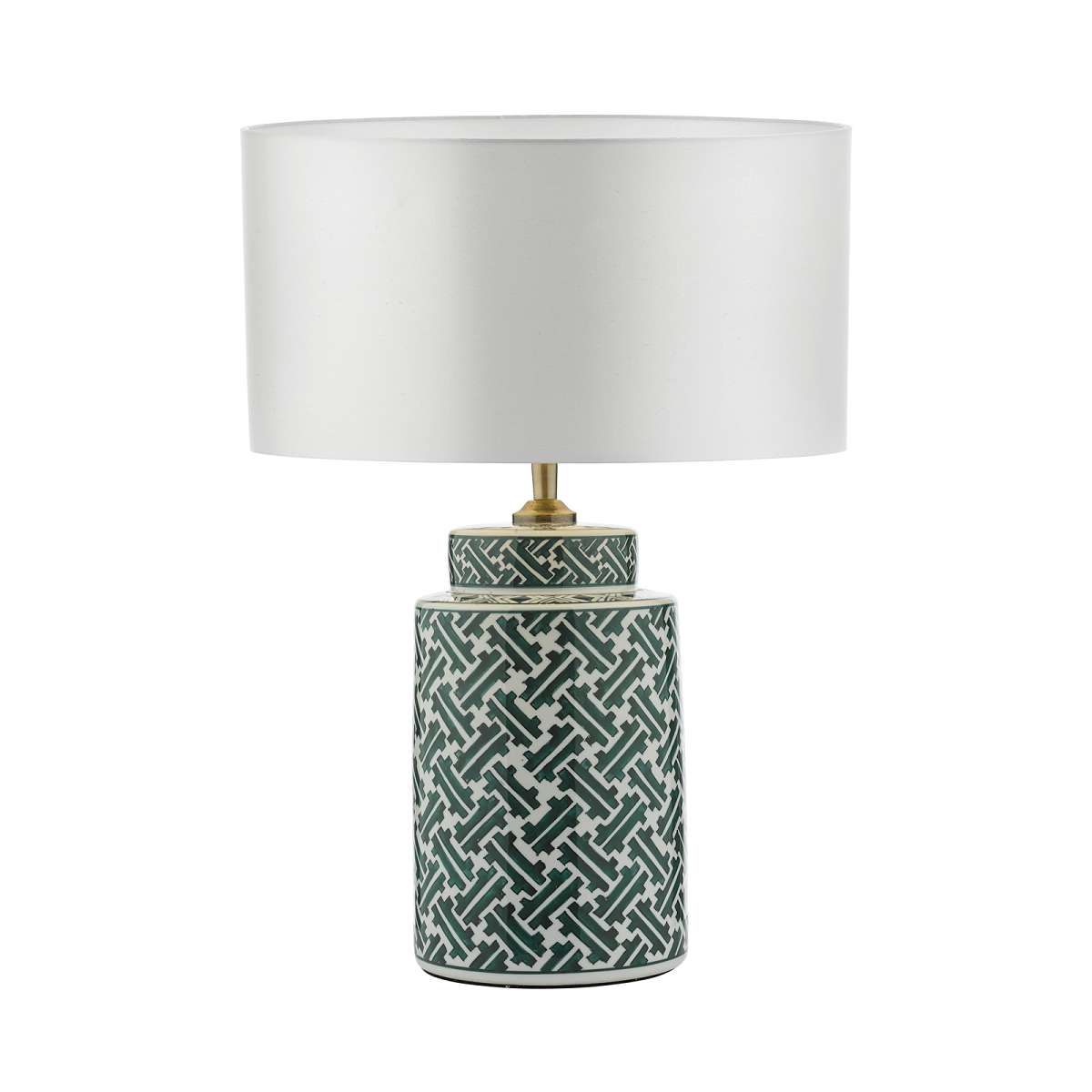 Tisana 1 Light E27 Green & Blue Print Ceramic Table Lamp With Inline Switch C/W Danza Conocimiento Faux Silk 35cm Armario Shade