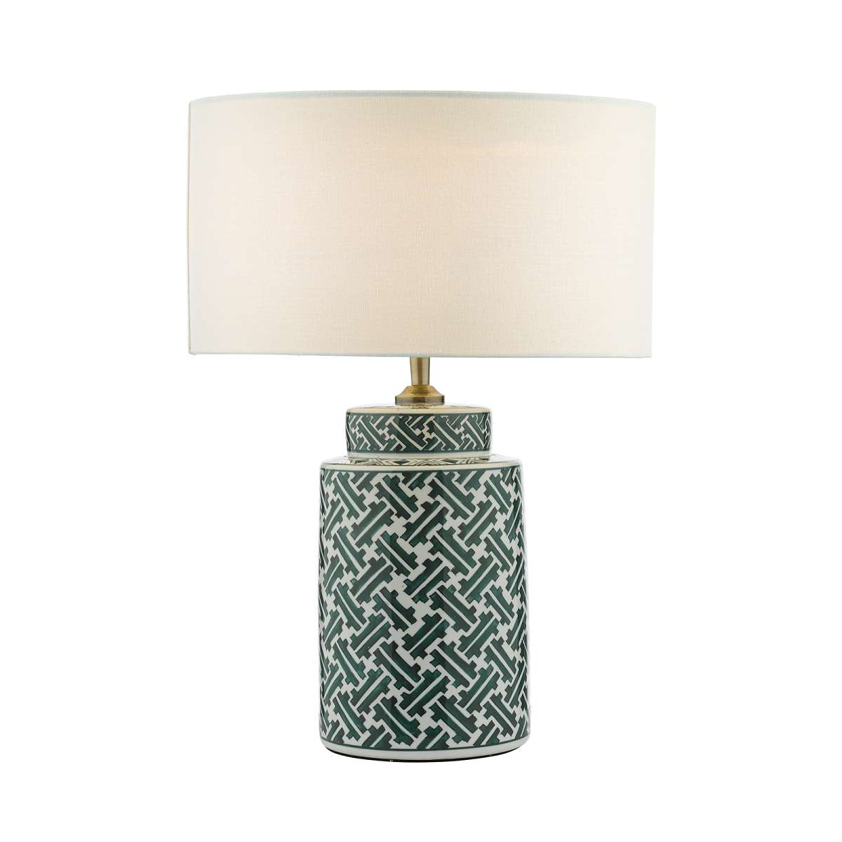Tisana 1 Light E27 Green & Blue Print Ceramic Table Lamp With Inline Switch C/W Tepache Pulque Punk 35cm Armario Shade