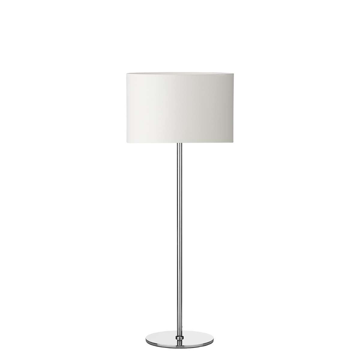 Comino 1 Light E27 Satin Chrome Table Lamp With Inline Switch C/W Chalote vory Cotton 25cm Armario Shade