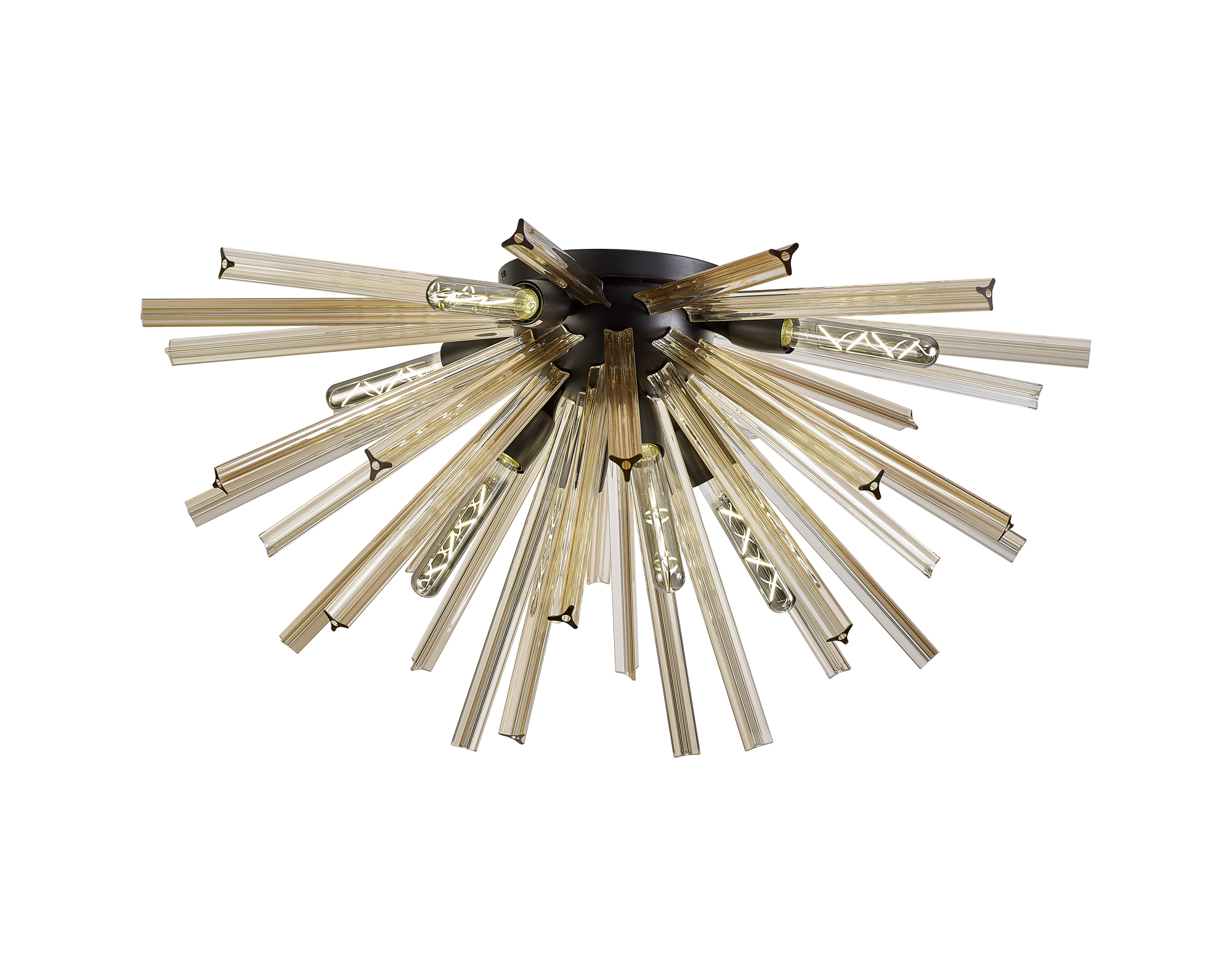 Akon 89cm 8 Light E27, Semi Flush Matt Black / Champagne Gold Glass
