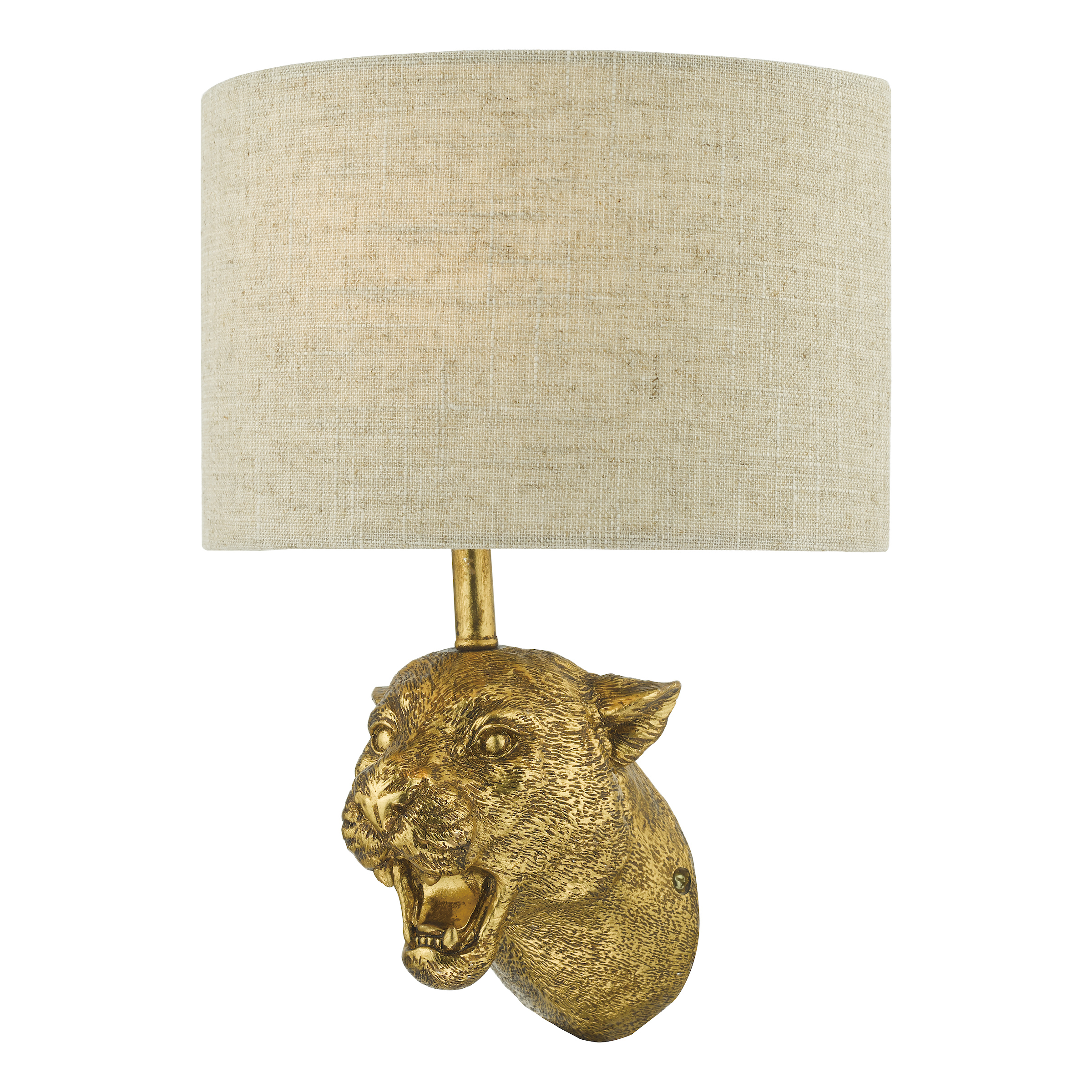 Jengibre 1 Light E14 Gold Leopard Wall Light C/W Natural Punk Shade