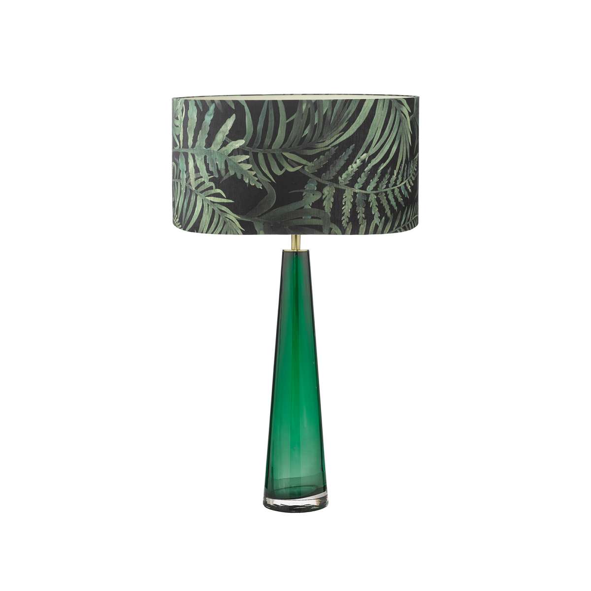 Alcachofa 1 Light E27 Green Glass Table Lamp With Inline Switch C/W Buzo Green Leaf Cotton 35cm Armario Shade