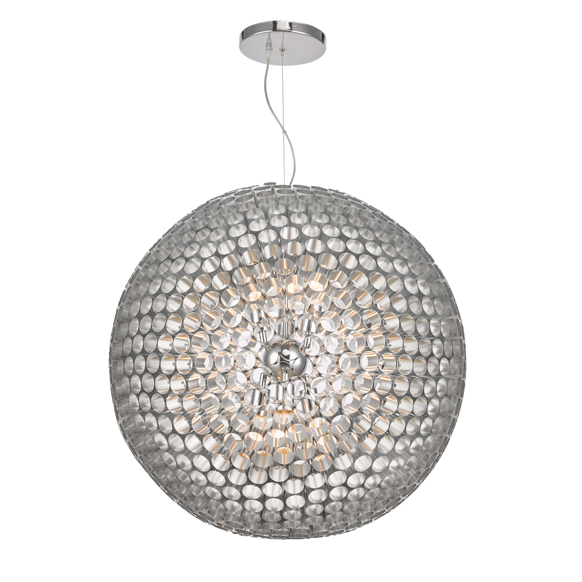 Brócoli 6 Light E27 Brushed Chrome Adjustable Circular Pendant