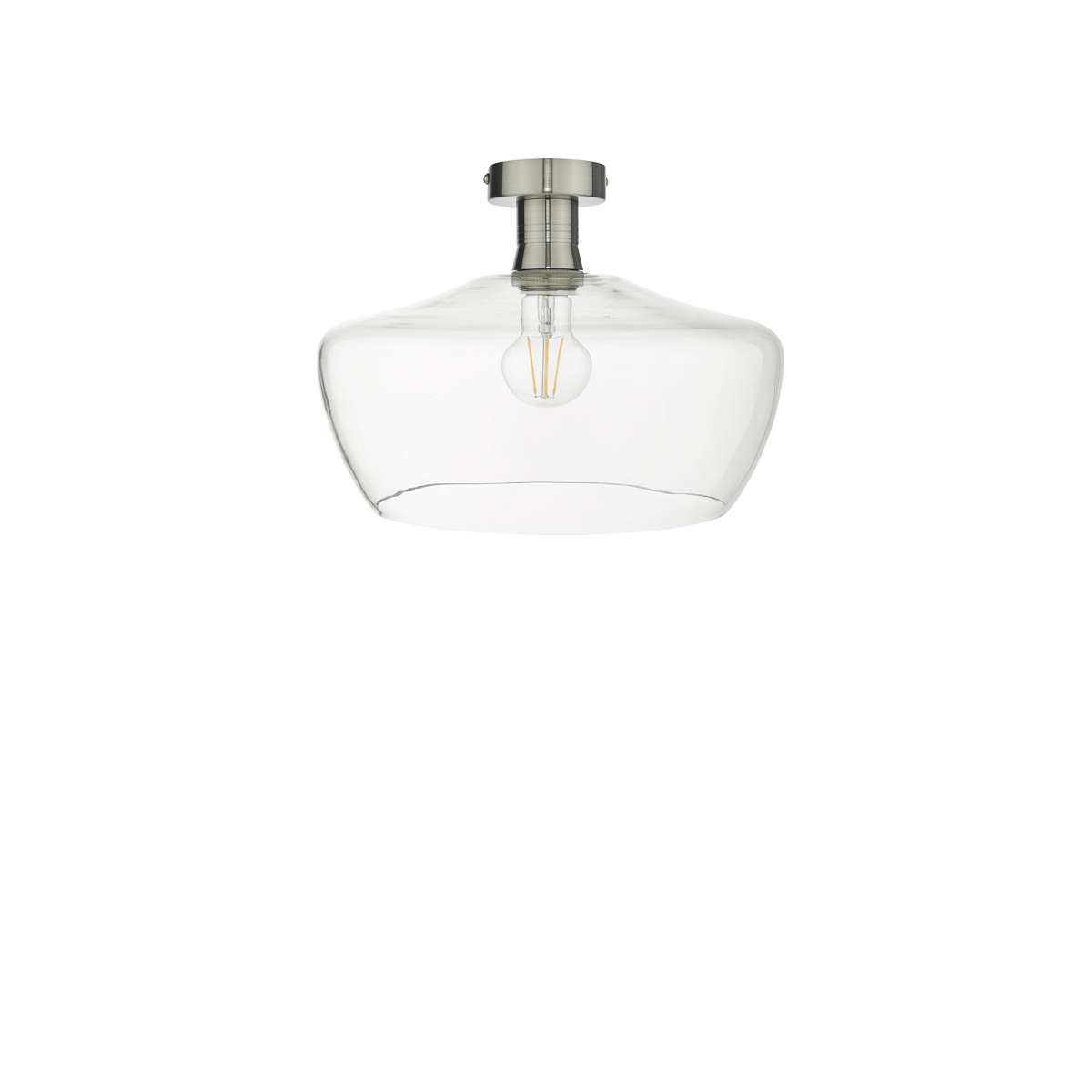 Edie 1 Light E27 Antique Chrome Semi Flush C/W Clear Hand Blown Glass Shade