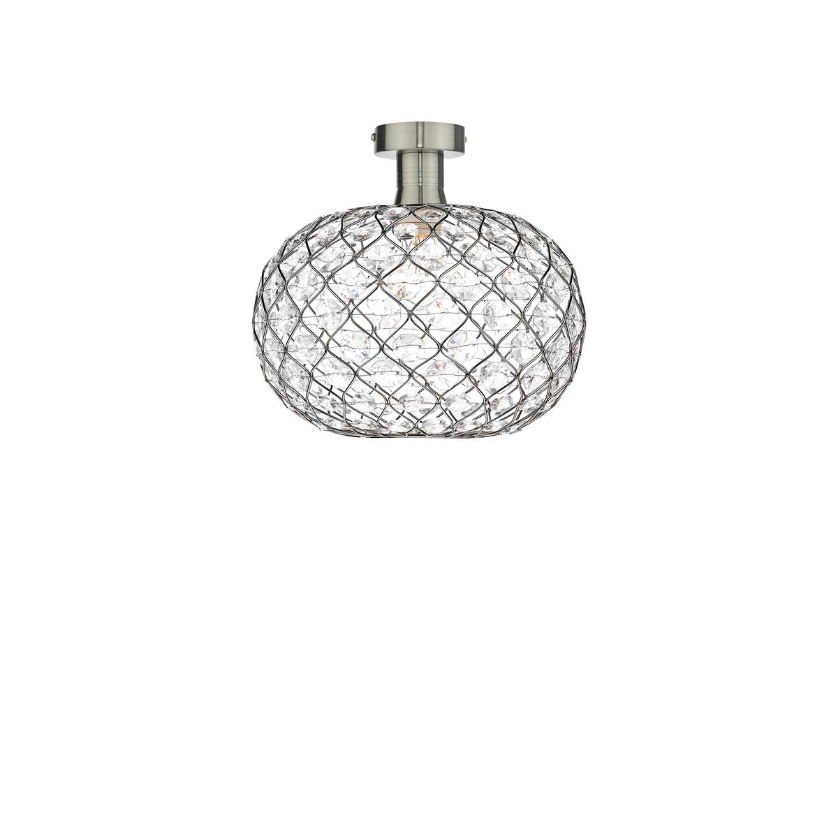 Edie 1 Light E27 Antique Chrome Semi Flush C/W Antique Chrome Finish Frame Shade With Faceted Acrylic Heptagonal Beads