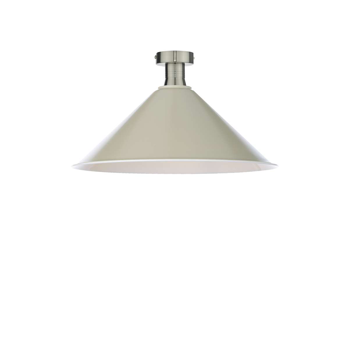Edie 1 Light E27 Antique Chrome Semi Flush C/W Taupe Metal Shade With White Inner