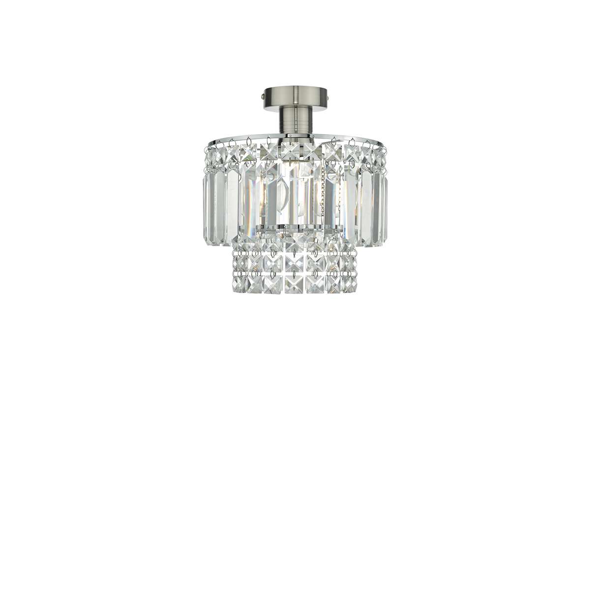Edie 1 Light E27 Antique Chrome Semi Flush C/W Polished Antique Chrome Shade With Crystal Glass Droppers