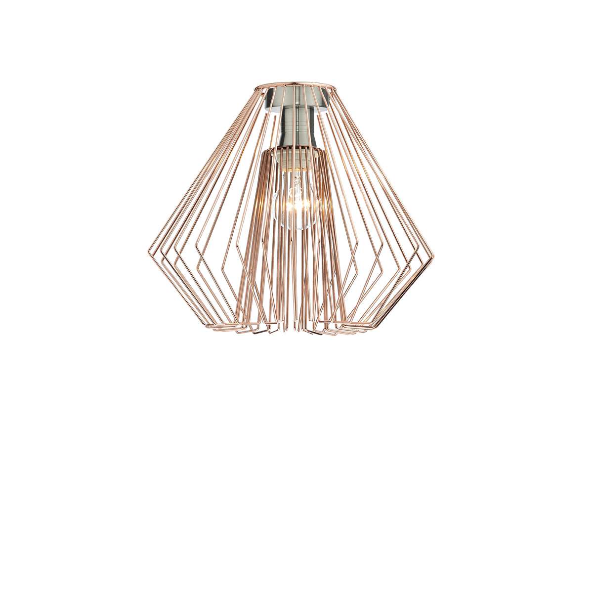 Edie 1 Light E27 Antique Chrome Semi Flush C/W Copper Geometric Wirework Shade