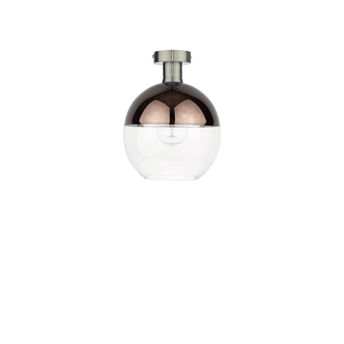 Edie 1 Light E27 Antique Chrome Semi Flush C/W Bronze & Clear Glass Globe Shade