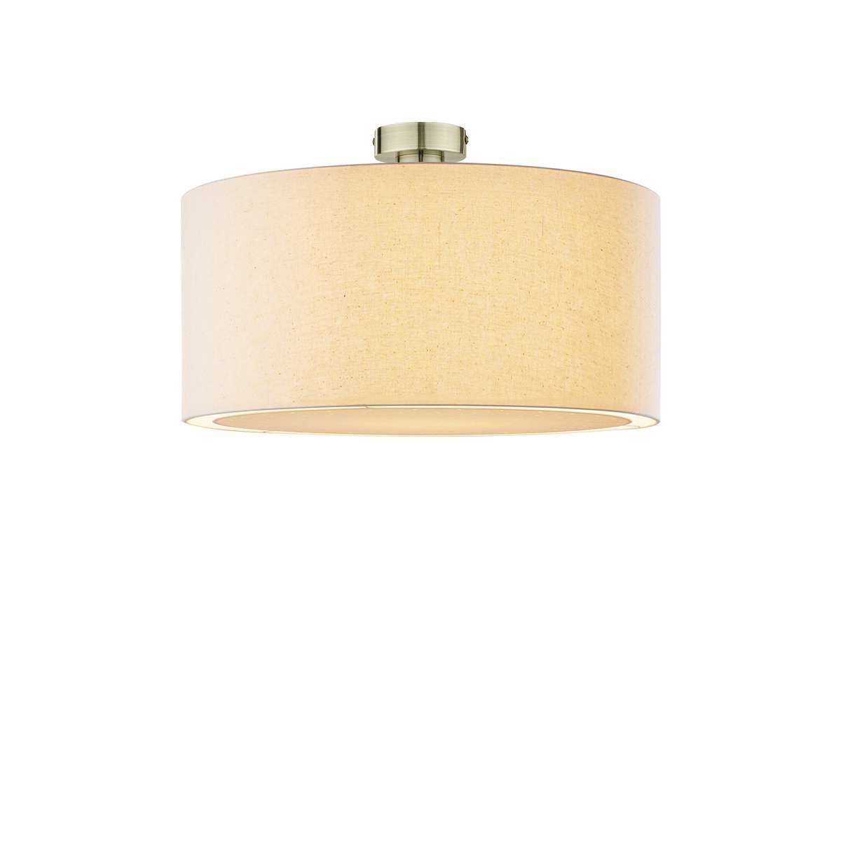 Edie 1 Light E27 Antique Brass Semi Flush C/W Cream Linen Shade & Matching Fabric Diffuser