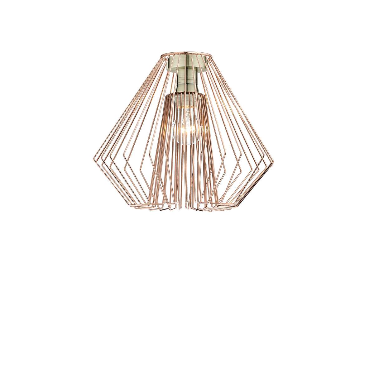 Edie 1 Light E27 Antique Brass Semi Flush C/W Copper Geometric Wirework Shade