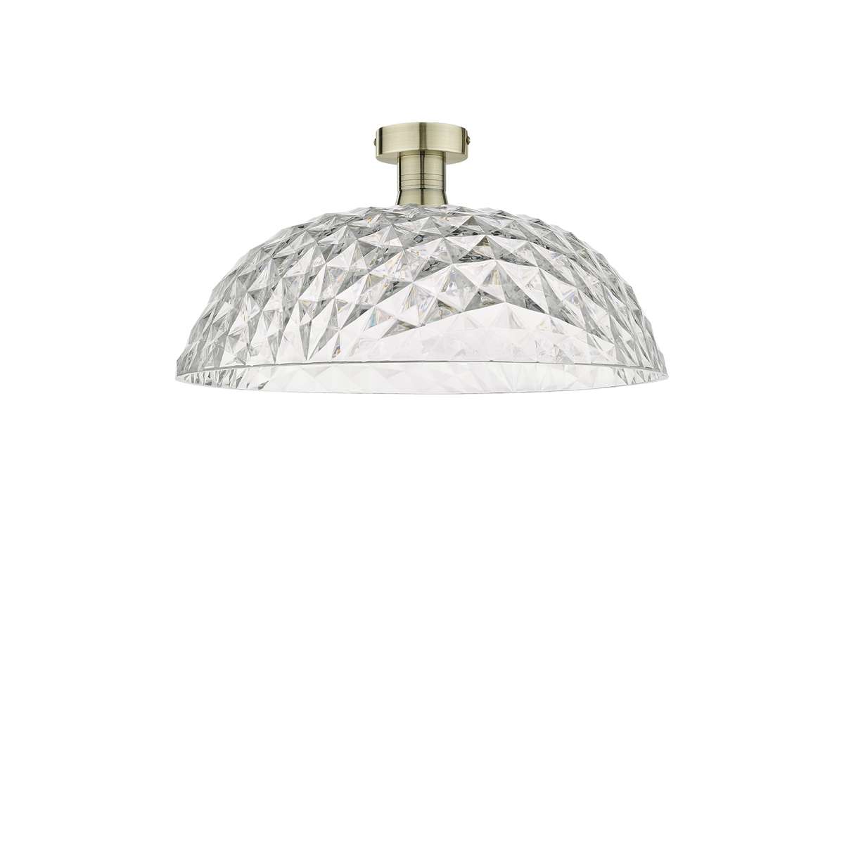 Edie 1 Light E27 Antique Brass Semi Flush C/W 41cm Acrylic Shade With A Crystal Like Appearance