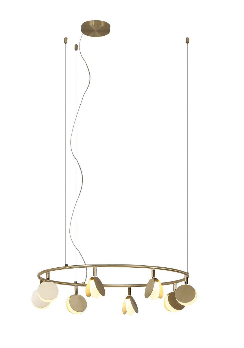 Shell 66cm 8 Light Pendant, Round, 40W LED, 3000K, 2120lm, Gold, 3yrs Warranty