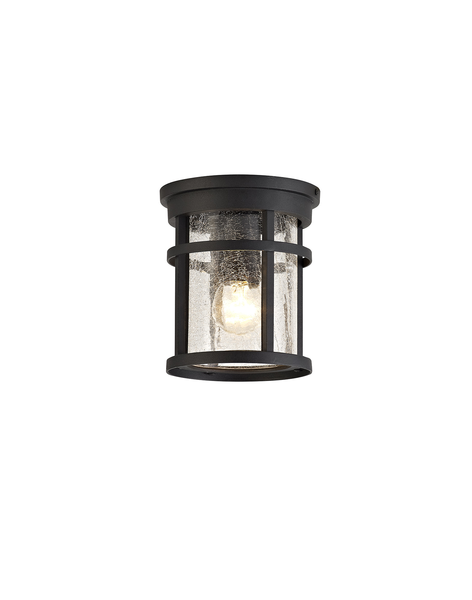 Shoreditch 16.2cm Ceiling, 1 x E27, Black/Clear Crackled Glass, IP54, 2yrs Warranty